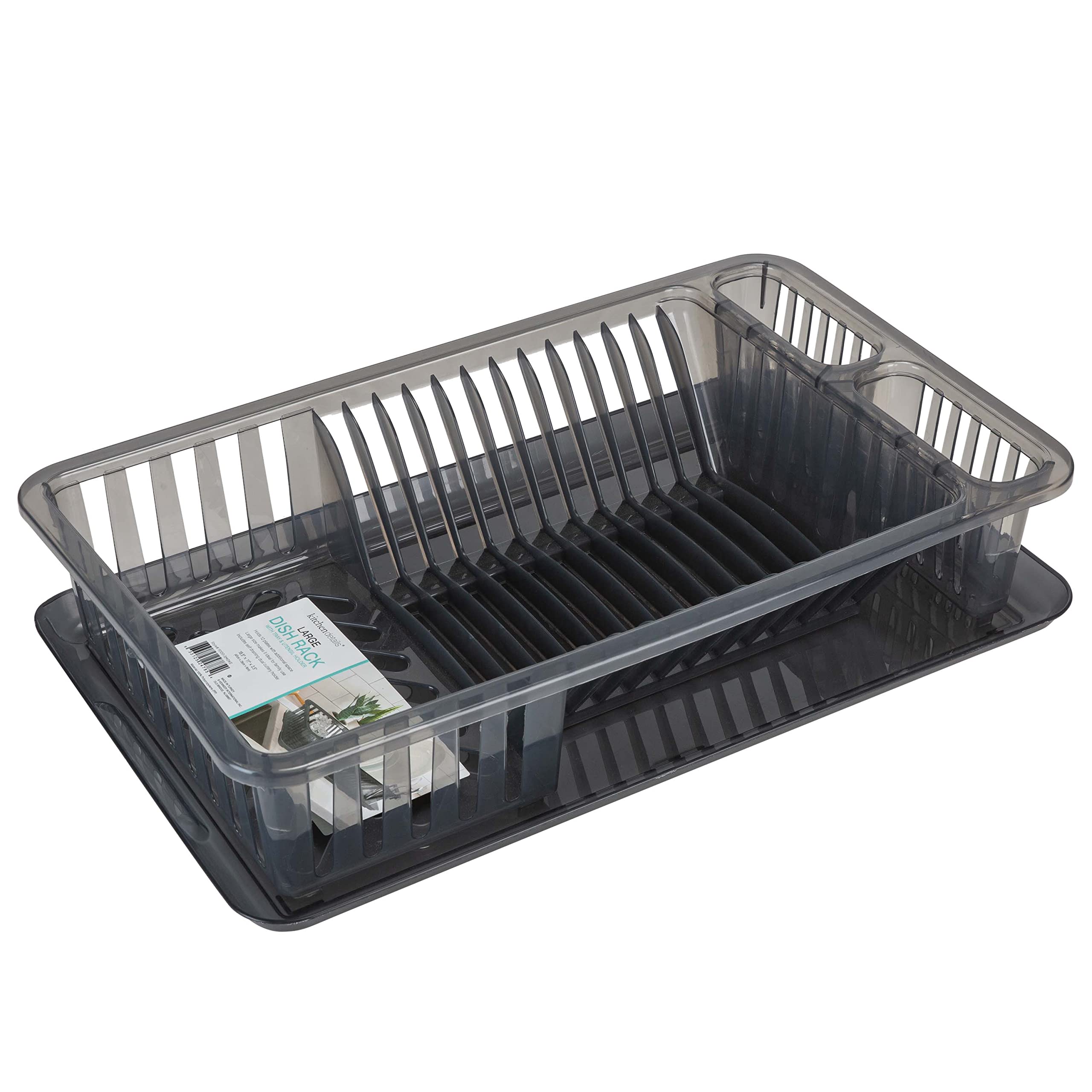 Sturdy Plastic Dish Drying Rack with Cutlery Basket & Tray - 17.6
