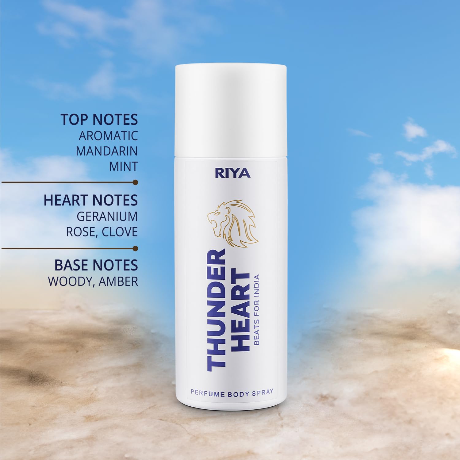 Riya Thunderheart Beats for India Deodorant Body Spray - Long Lasting Fragrance, White & Green Scent, Heartbeat of India (Pack of 2 x 150ml) | Fresh All Day, Gym & Outdoor Use