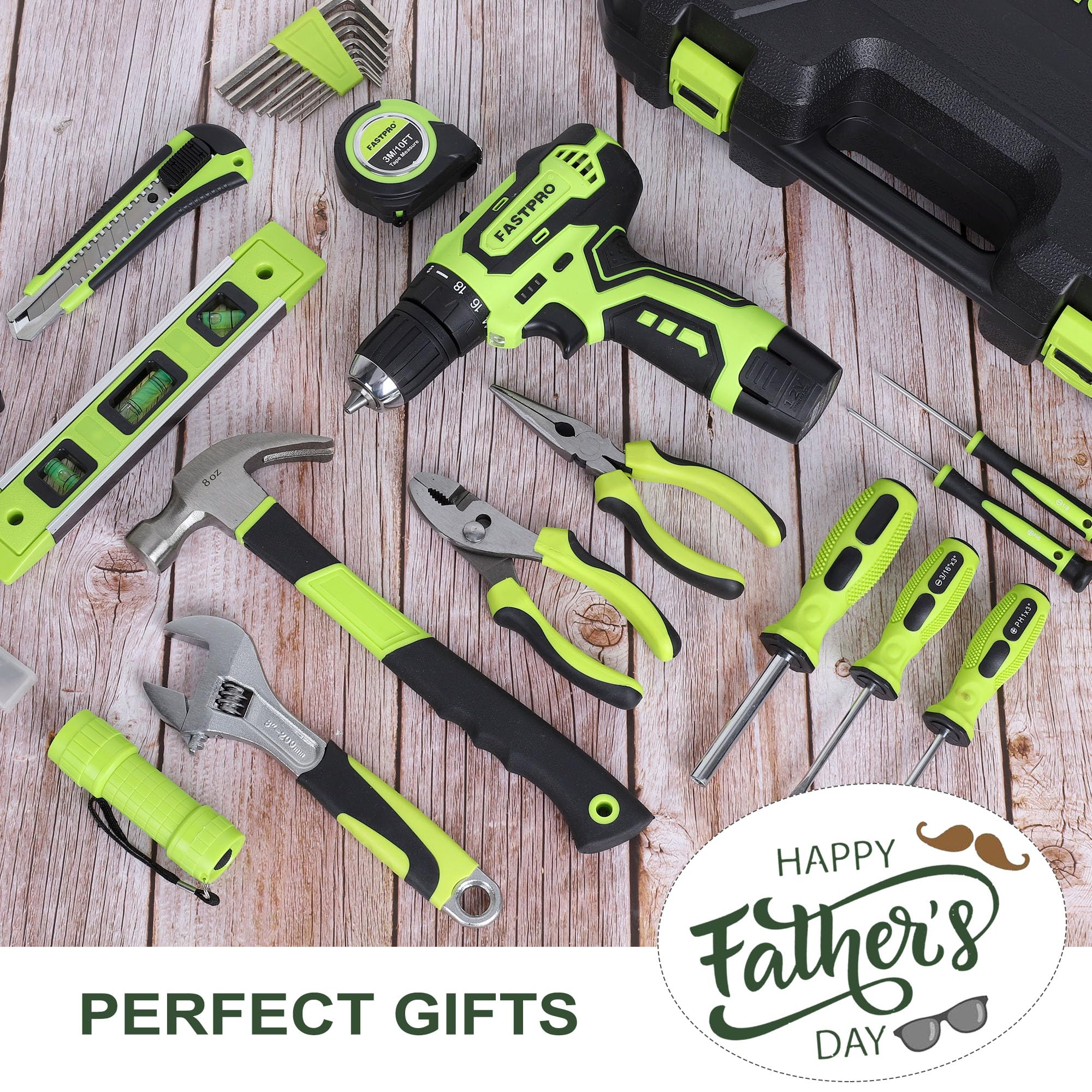 FASTPRO 160-Piece Home Tool Kit with 12V Cordless Lithium-Ion Drill Driver, Household Repair Tools & Storage Case - Perfect for DIY Projects, Home Maintenance & Professional Use - Ideal for Woodworking, Furniture Assembly & General Repairs