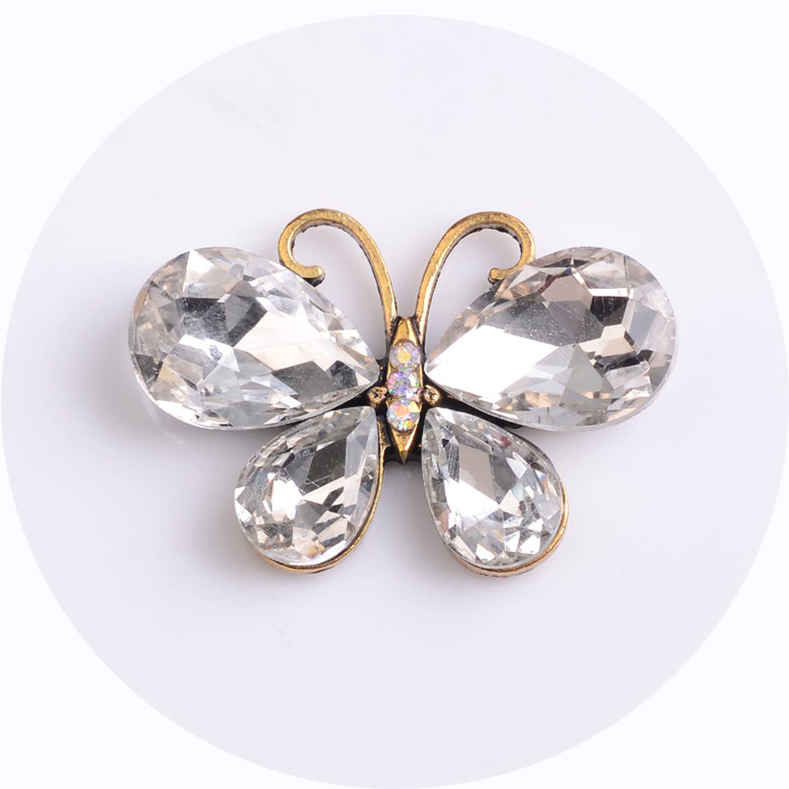 5Pcs Butterfly Crystal Rhinestone Buttons for DIY Jewelry Making, Handmade Alloy Clothing Embellishments, Gift Accessories - Perfect for Sewing, Scrapbooking & Fashion Design Projects