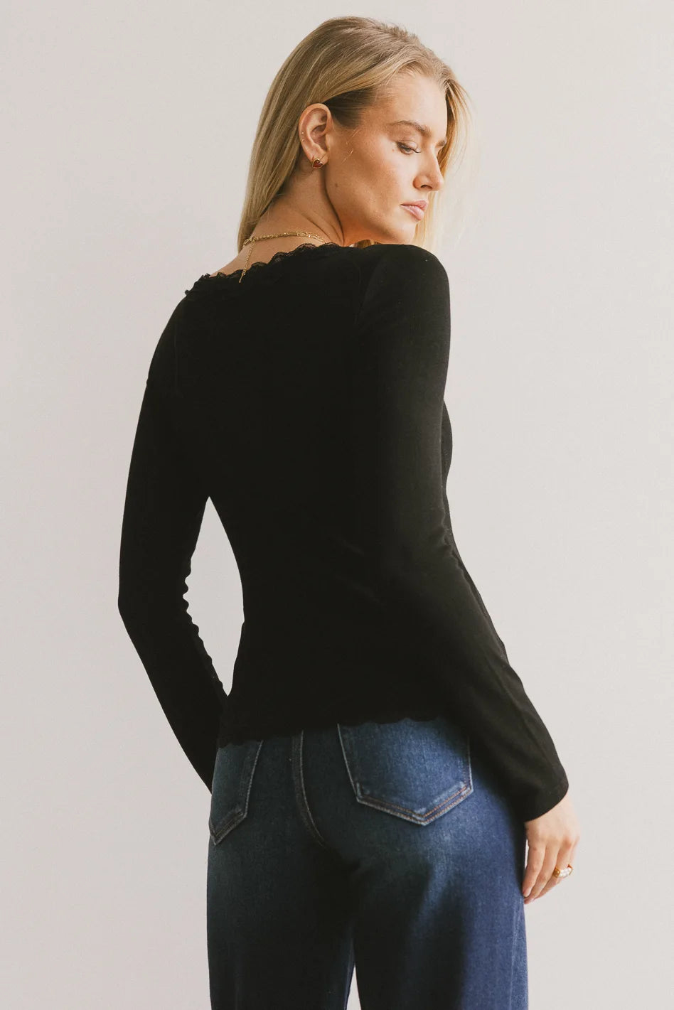 Logan Lace Trim Black Top for Women | Elegant Blouse for Party & Date Night | Final Sale