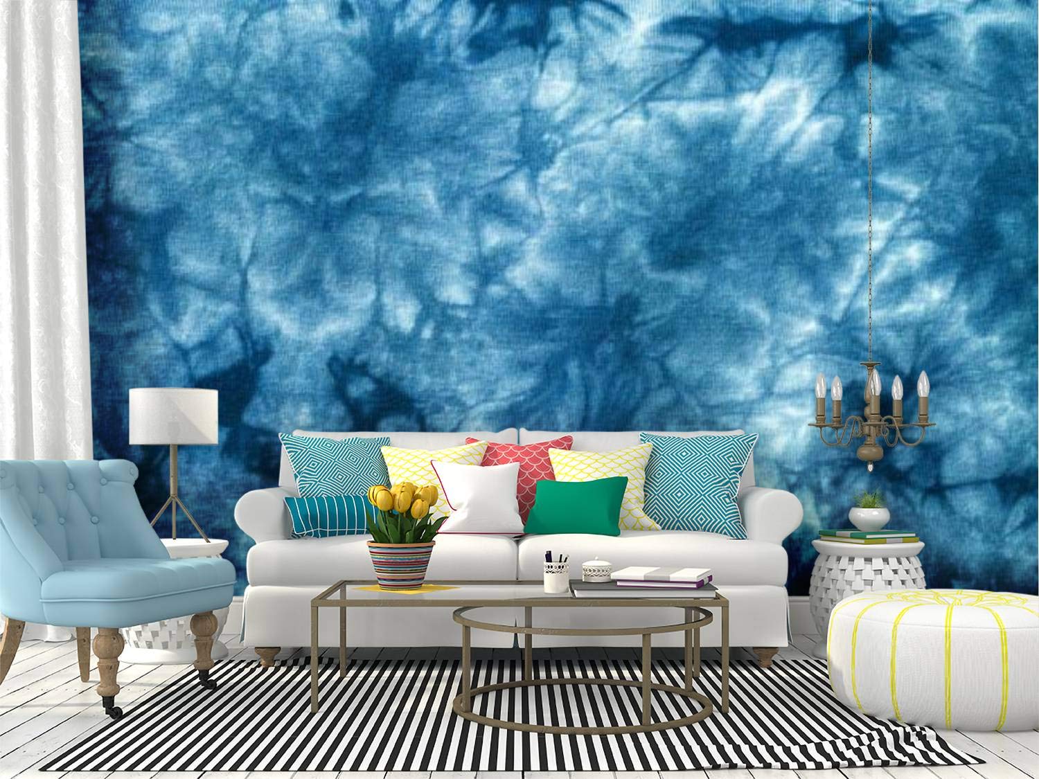 Abstract Blue Tie Dye Peel and Stick Wallpaper - Self-Adhesive Removable Vinyl Wall Mural for Home Decor | Perfect for Bedrooms, Living Rooms & DIY Home Improvement Projects