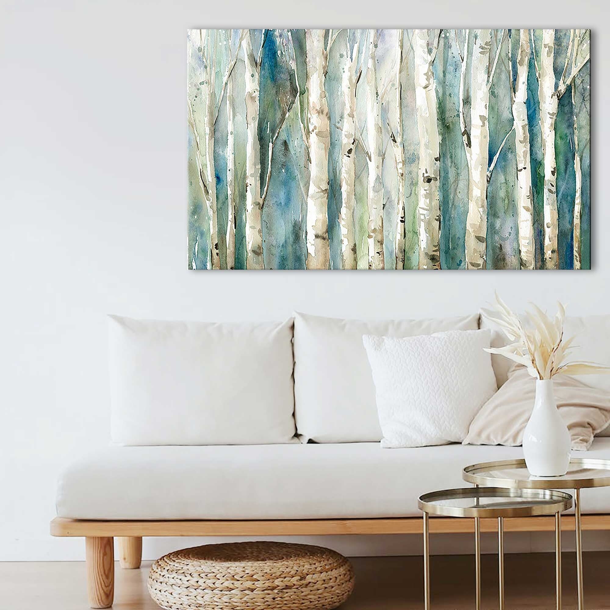 Birch River Walk Canvas Wall Art Print - Nature Landscape Painting for Living Room, Bedroom & Office Decor
