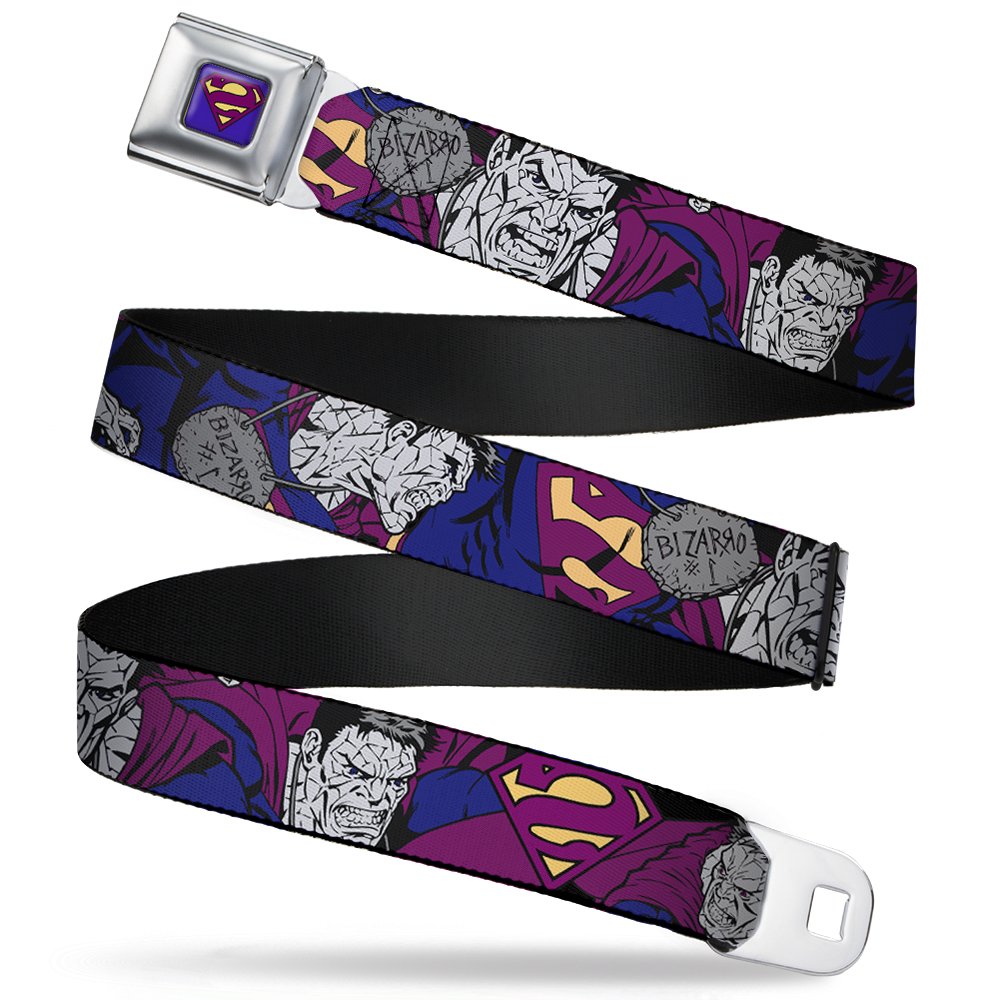 Buckle-Down Seatbelt Belt - Bizarro Superman Design - Adjustable Nylon Webbing Belt for Men & Women - Perfect for Cosplay, Comic Con, and Superman Fans