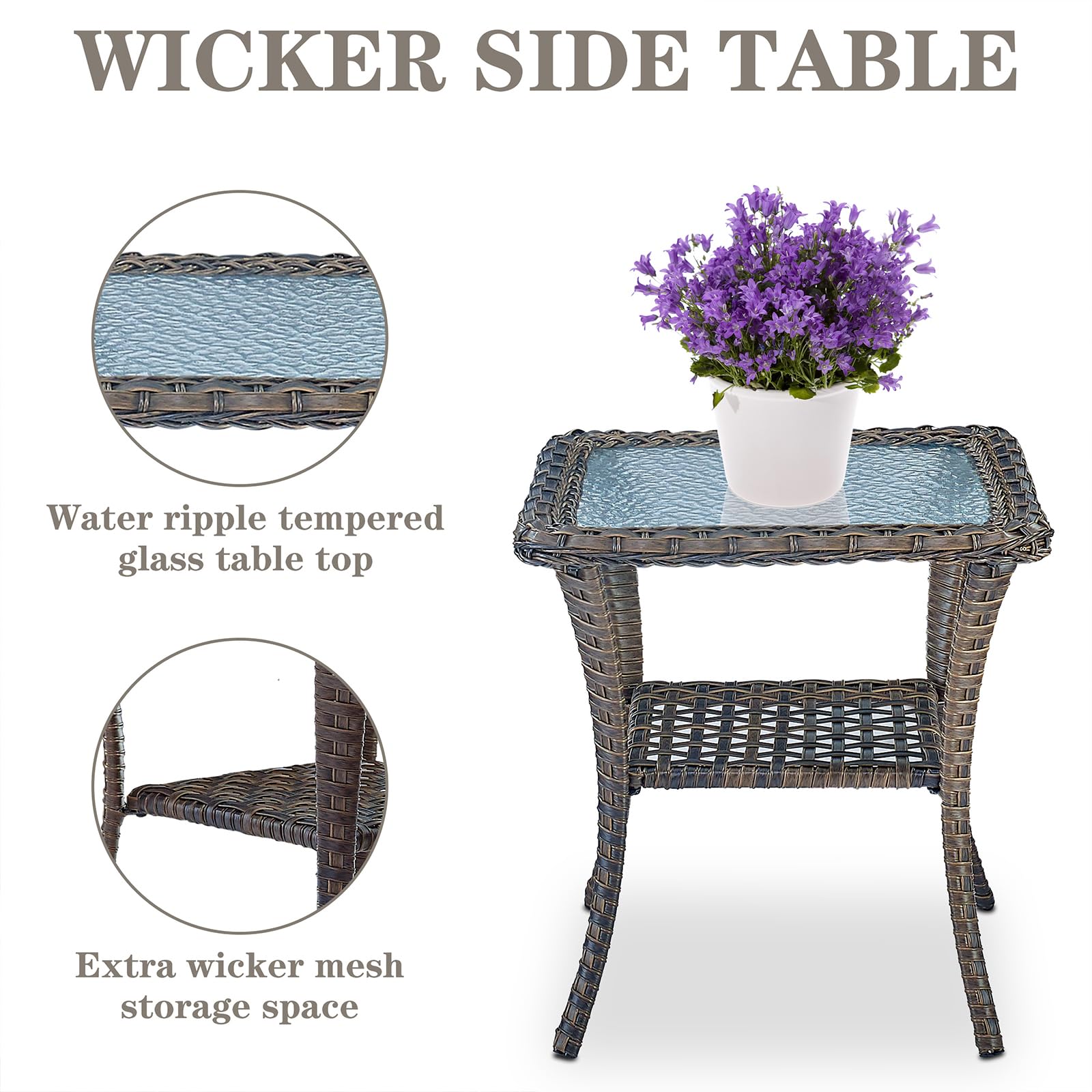 Outdoor Swivel Rocking Chairs Set of 2 with Rattan Side Table - Patio Wicker Swivel Glider Chairs 3-Piece Furniture Set for Deck, Porch, Pool (Brown/Blue) - Perfect for Relaxing, Lounging, and Entertaining Guests