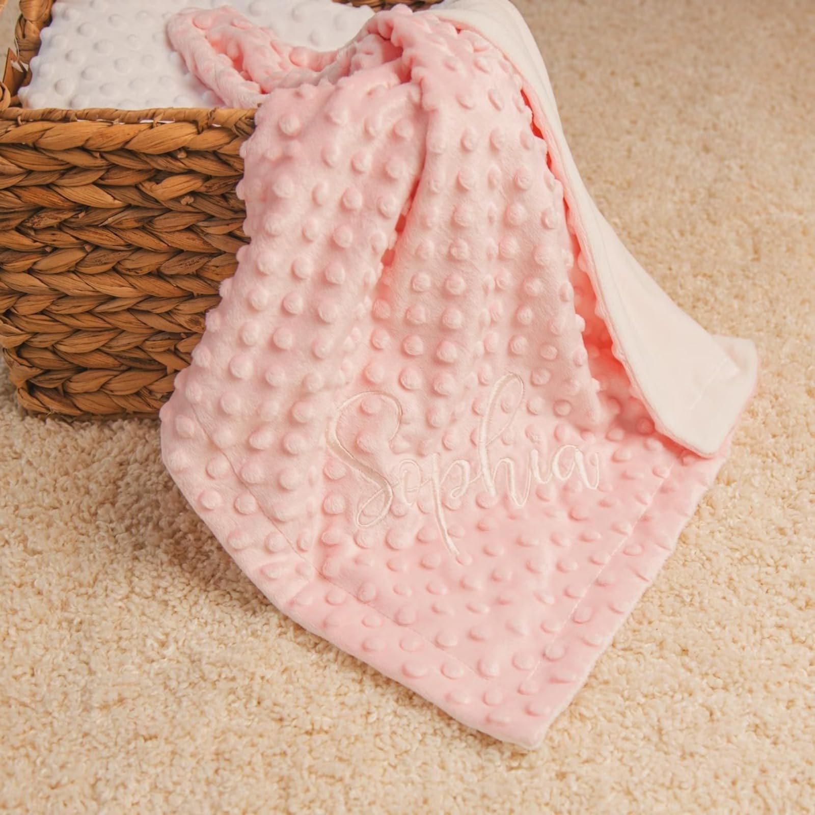 Personalized Name Blankets for Baby Girls - Custom Embroidered Baby Blanket with Name (130x150cm/51x59in) - Perfect for Nursery, Gift, and Photo Shoots