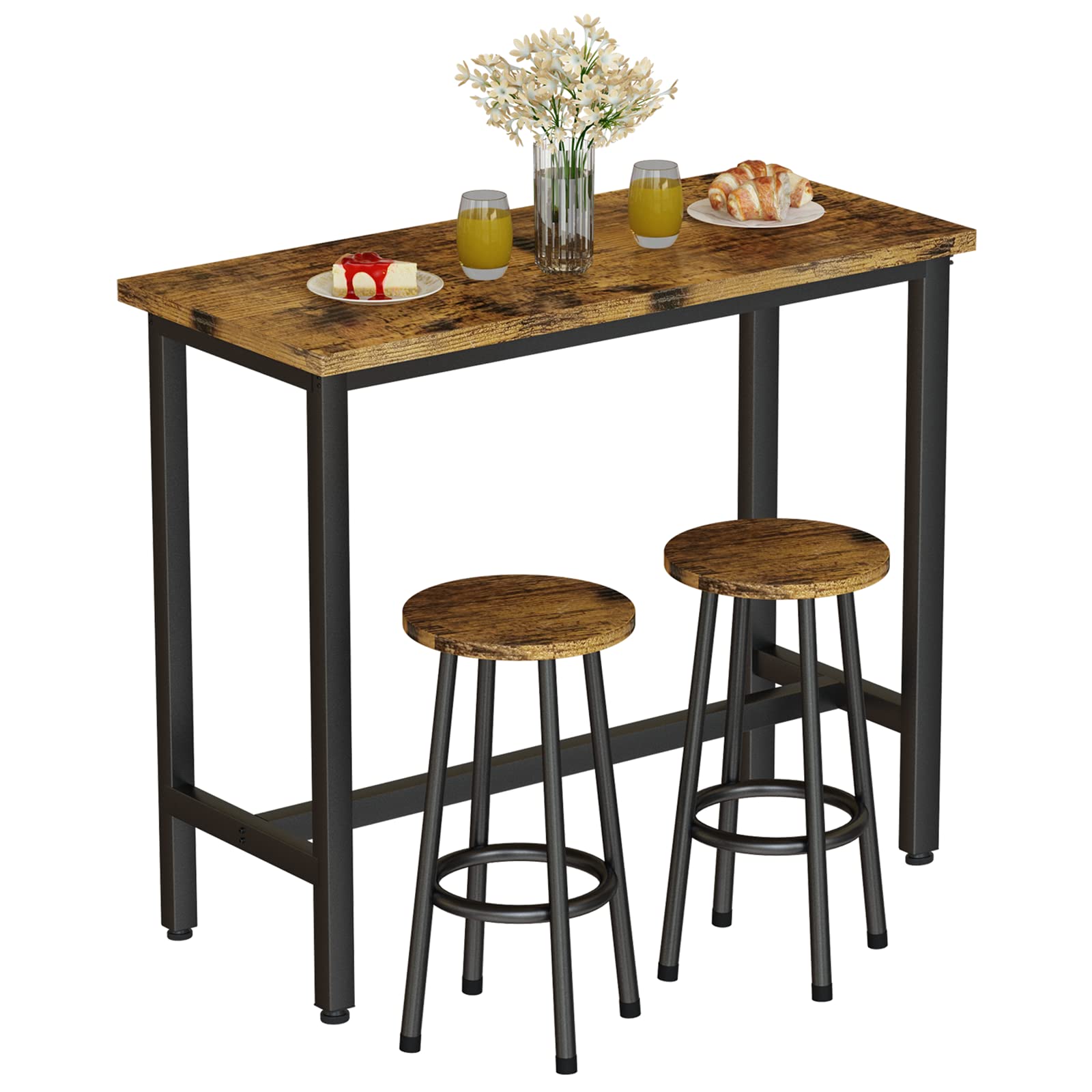 DKLGG 3-Piece Pub Dining Set - Rectangle Counter Height Bar Table with Stools for Breakfast, Bistro & Small Spaces | Perfect for Restaurants, Living Rooms & Party Areas | Compact Dining Furniture for Homes & Commercial Use