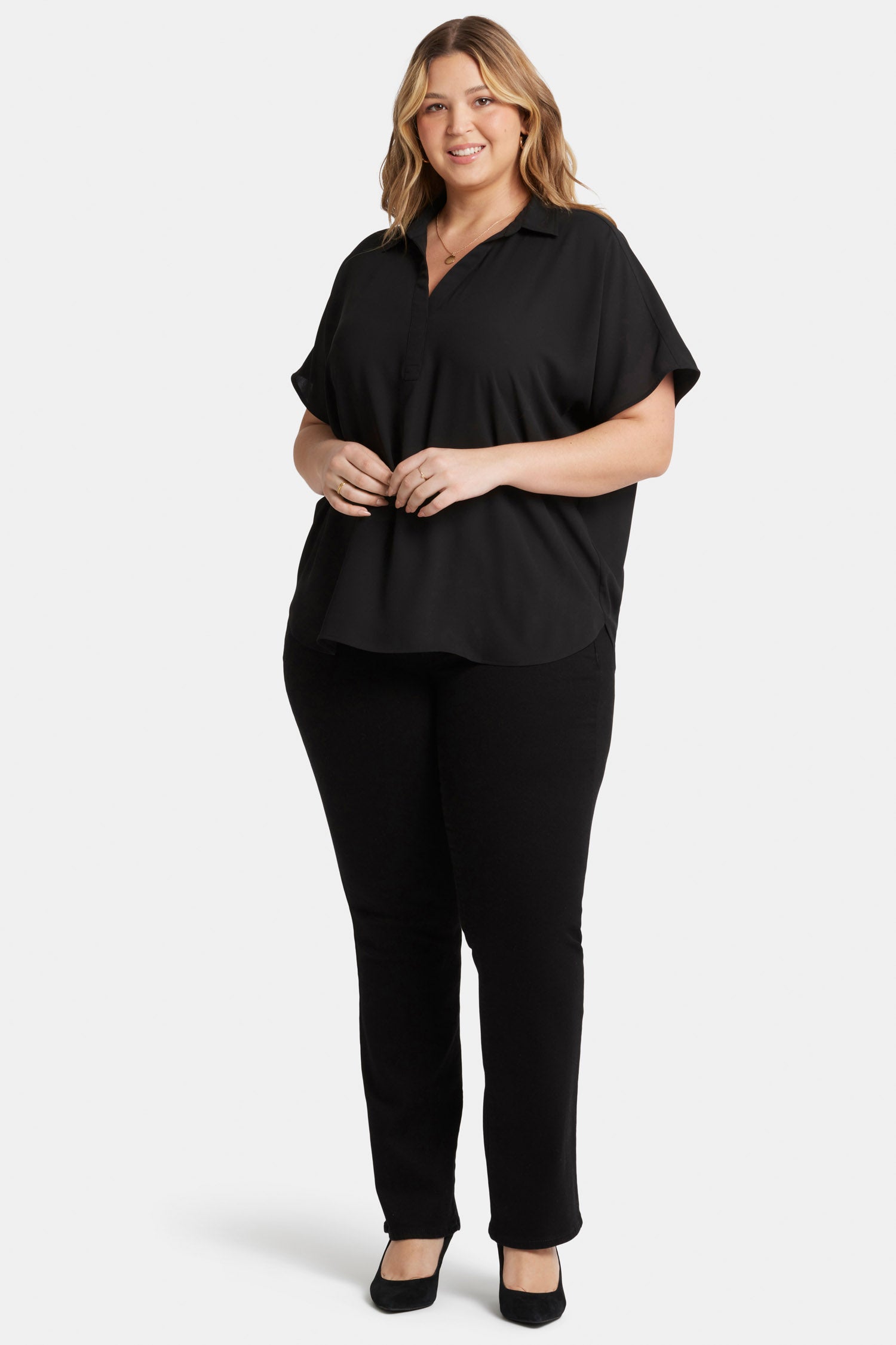 Becky Plus Size Short Sleeve Blouse for Women - Black | Comfortable Casual Top for Work & Everyday Wear