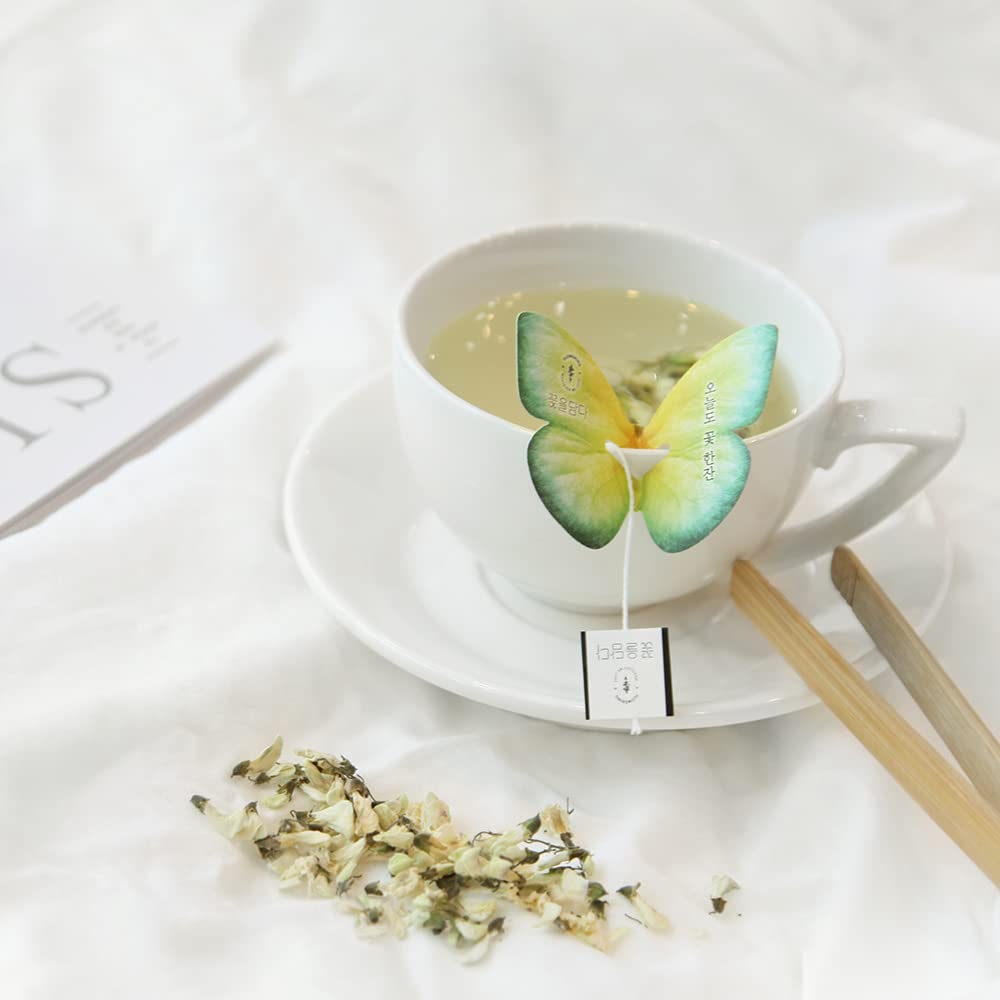 KKOKDAM Acacia Butterfly Tea Bags - 10 Count Decaf Loose Leaf Herbal Tea for Iced or Hot Brewing - Premium Korean Gift Set for Relaxation & Gifting - Perfect for Afternoon Tea, Spa Days & Special Occasions