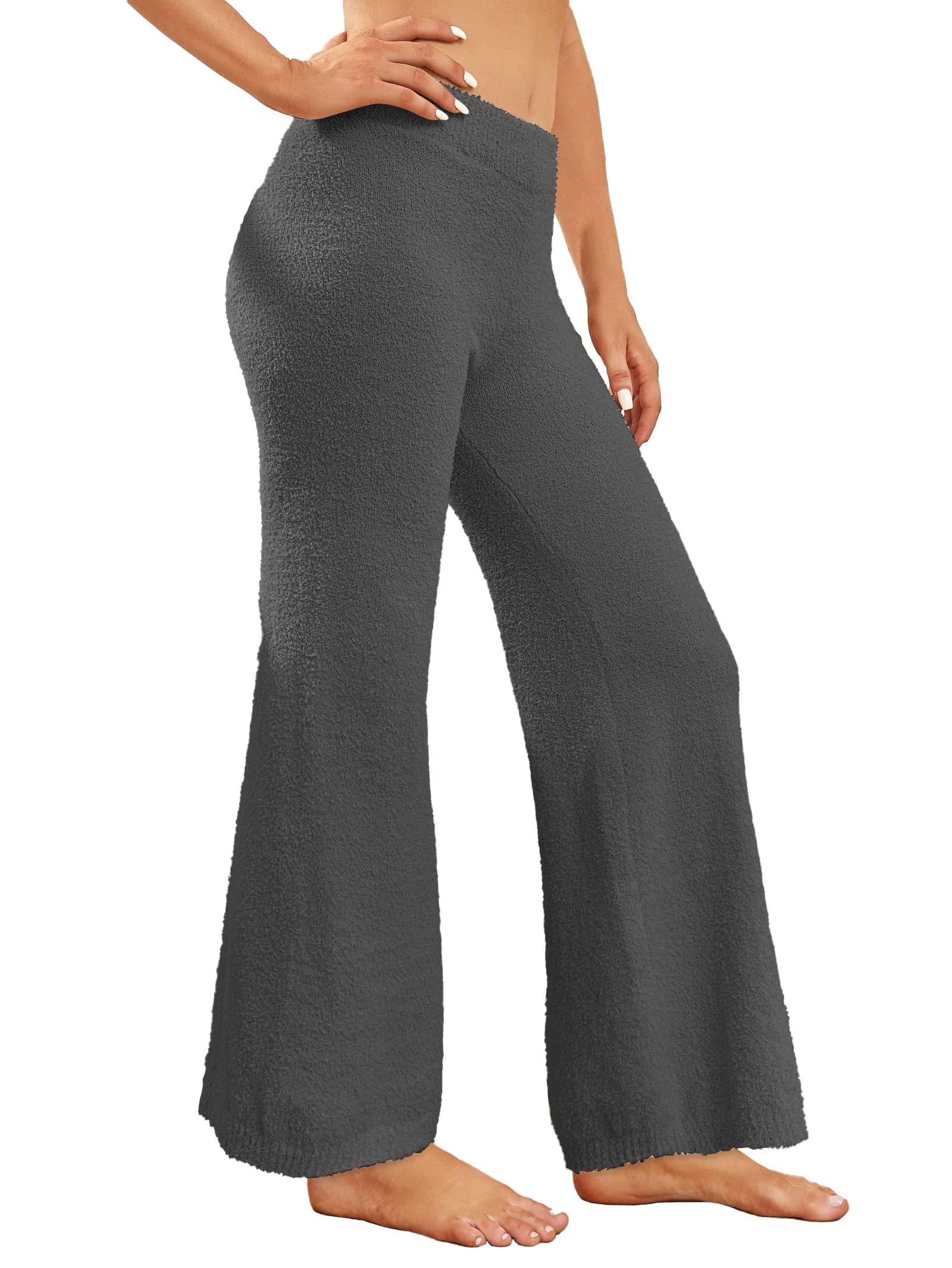 Famulily Women's Fuzzy Wide Leg Palazzo Pants - Soft Comfy Lounge Pajama Bottoms for Relaxing at Home & Sleeping
