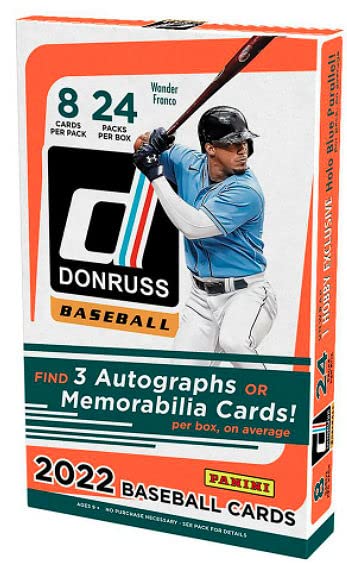2022 Panini Donruss Baseball Hobby Box - 24 Packs (8 Cards Each) with 2 Autographs & 1 Memorabilia Card - Perfect for Collectors & Fantasy Baseball Fans