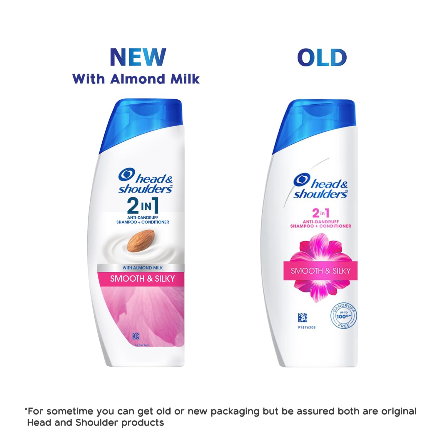 Head & Shoulders 2-in-1 Smooth & Silky Anti-Dandruff Shampoo & Conditioner with Almond Milk - 180ml for Women & Men - Hydrates & Soothes Scalp for Daily Hair Care