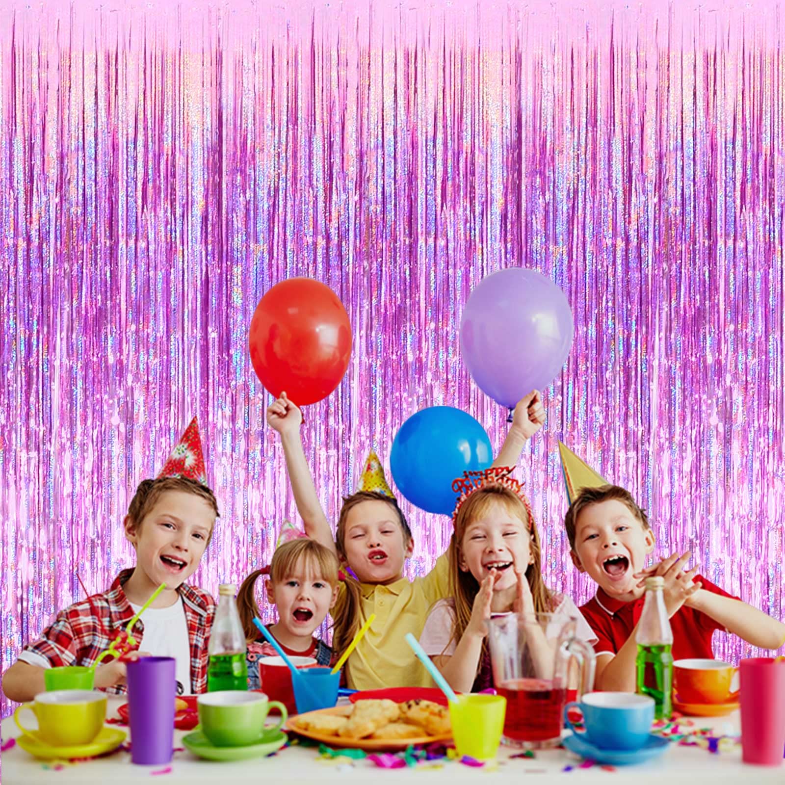 4 Pack Pink Tinsel Foil Fringe Curtain Backdrop - 3.28Ft x 8.2Ft Metallic Streamers for Wedding, Bridal Shower, Birthday & Holiday Party Decorations | Perfect for Photo Booths, Bachelorette Parties, Halloween & Christmas Celebrations