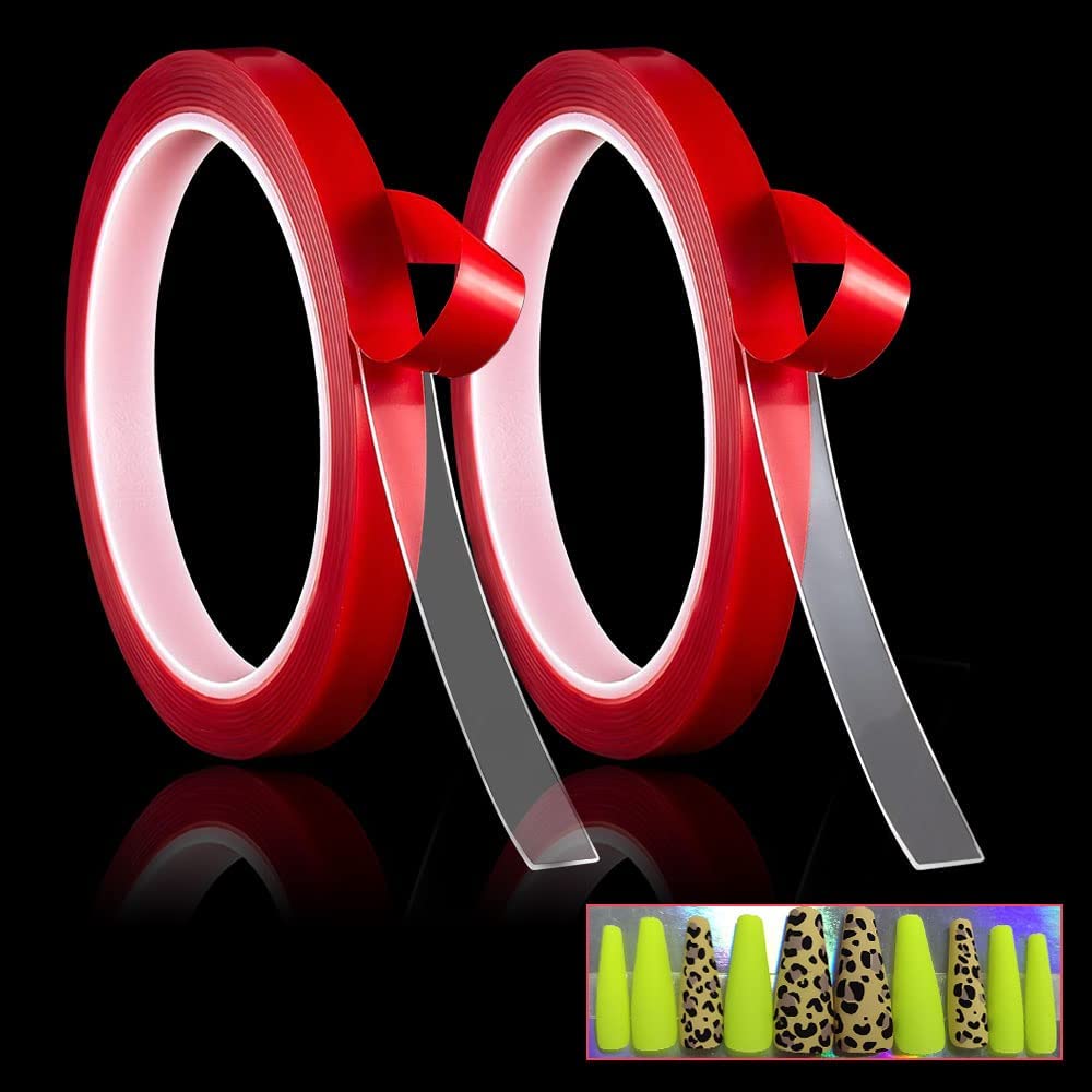 Strong Double Sided Tape for Press on Nails - 2 Rolls Heavy Duty Adhesive Mounting Tapes | Perfect for Nail Art, DIY Crafts & Home Decor Projects