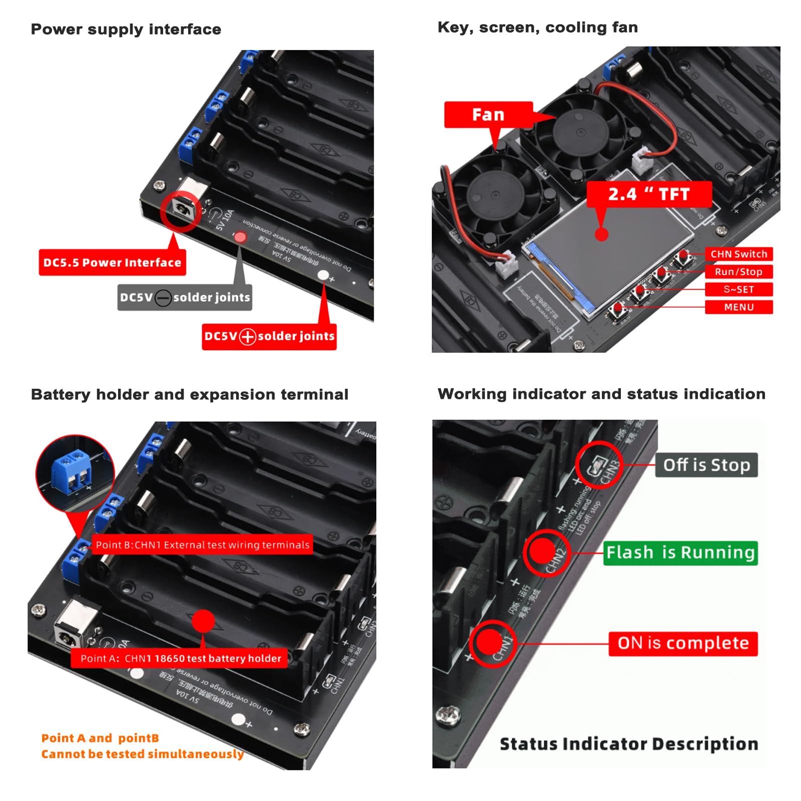 HUIOP 8-Channel 18650 Battery Tester with 2.4