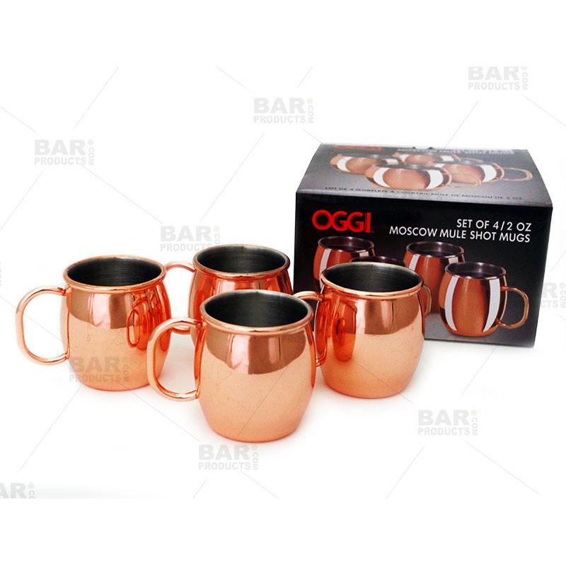 Premium Copper Moscow Mule Mini 2oz Shot Glasses - 4 Pack Set for Cocktails, Whiskey, Tequila & Party Shots - Perfect for Home Bars, Weddings & Gifts