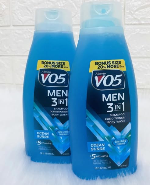 VO5 Men's 3-in-1 Ocean Surge Shampoo, Conditioner & Body Wash Gel - 18oz (2 Pack) | Hydrating Hair & Body Cleanser for Men | Perfect for Gym, Travel & Daily Shower Routine