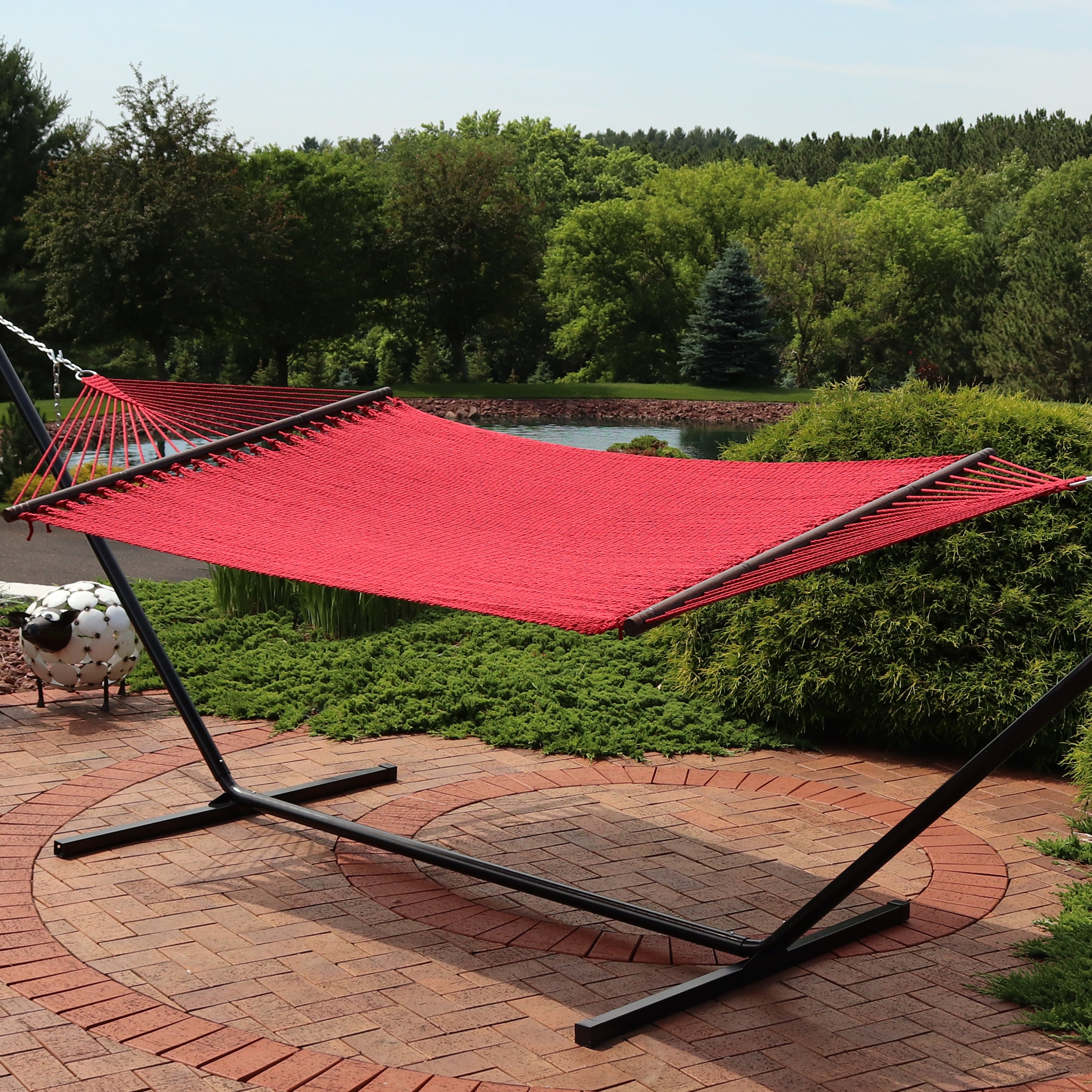 2-Person Polyester Rope Hammock with Spreader Bars - Large Outdoor Hammock for Backyard, Patio & Beach Relaxation