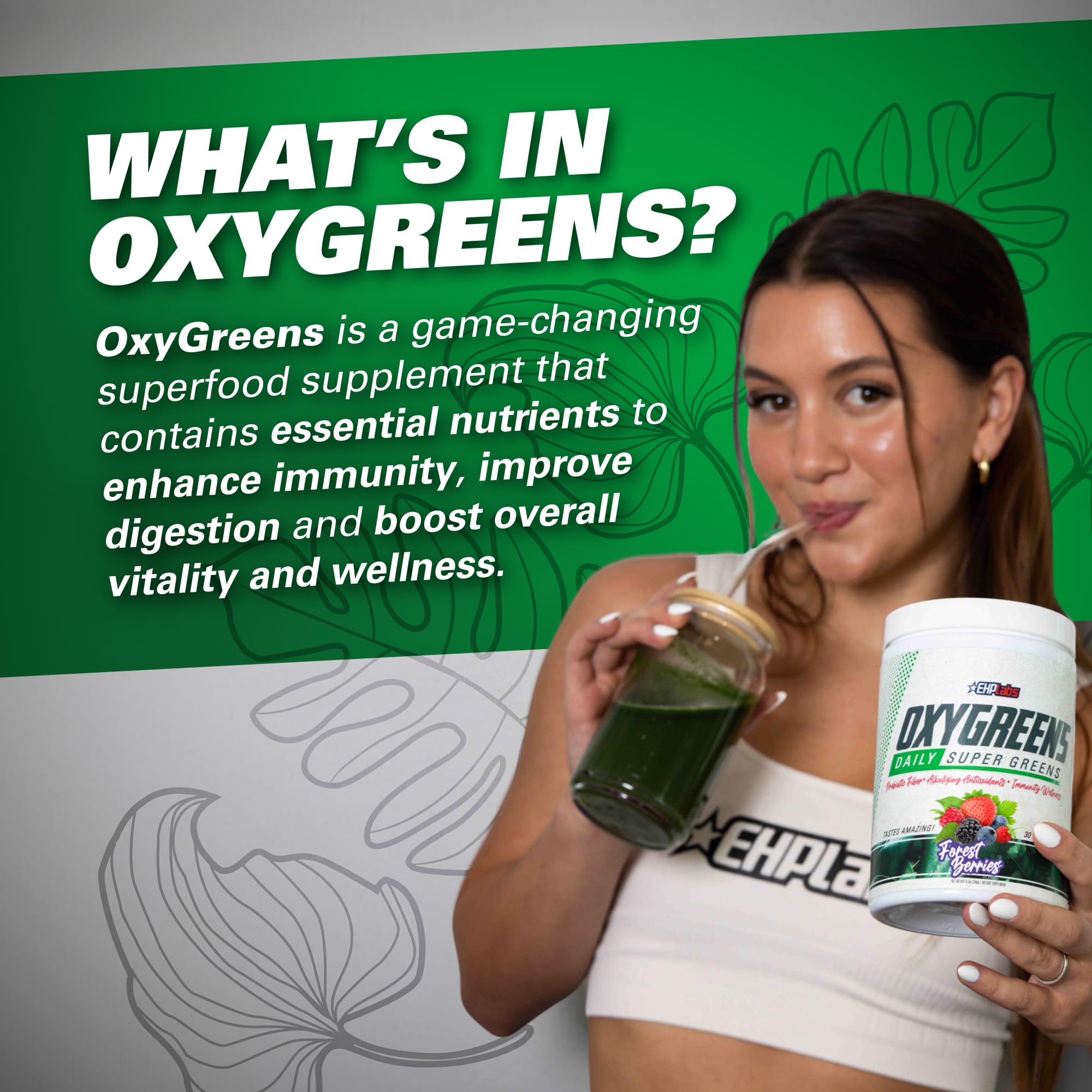 EHP Labs OxyGreens Super Greens Powder with Spirulina & Chlorella - Organic Superfood Supplement for Immunity, Digestion & Energy | Antioxidant-Rich Green Juice Powder with Prebiotic Fiber | 30 Servings (Passionfruit Flavor) | Perfect for Smoothies, Shakes & Daily Wellness Routine