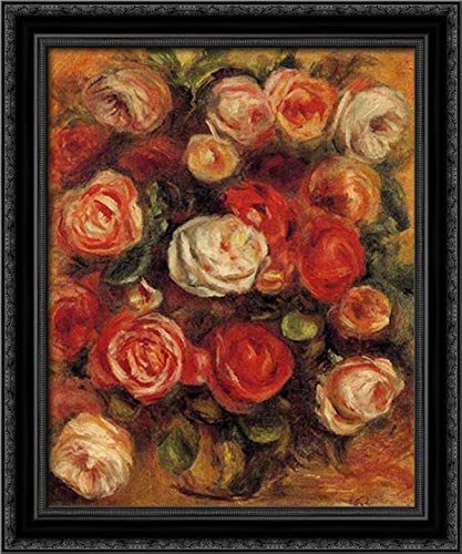 Pierre Auguste Renoir Black Ornate Wood Framed Canvas Art - Vase of Roses 20x24 Wall Decor for Living Room, Bedroom & Office | Famous Floral Painting Reproduction