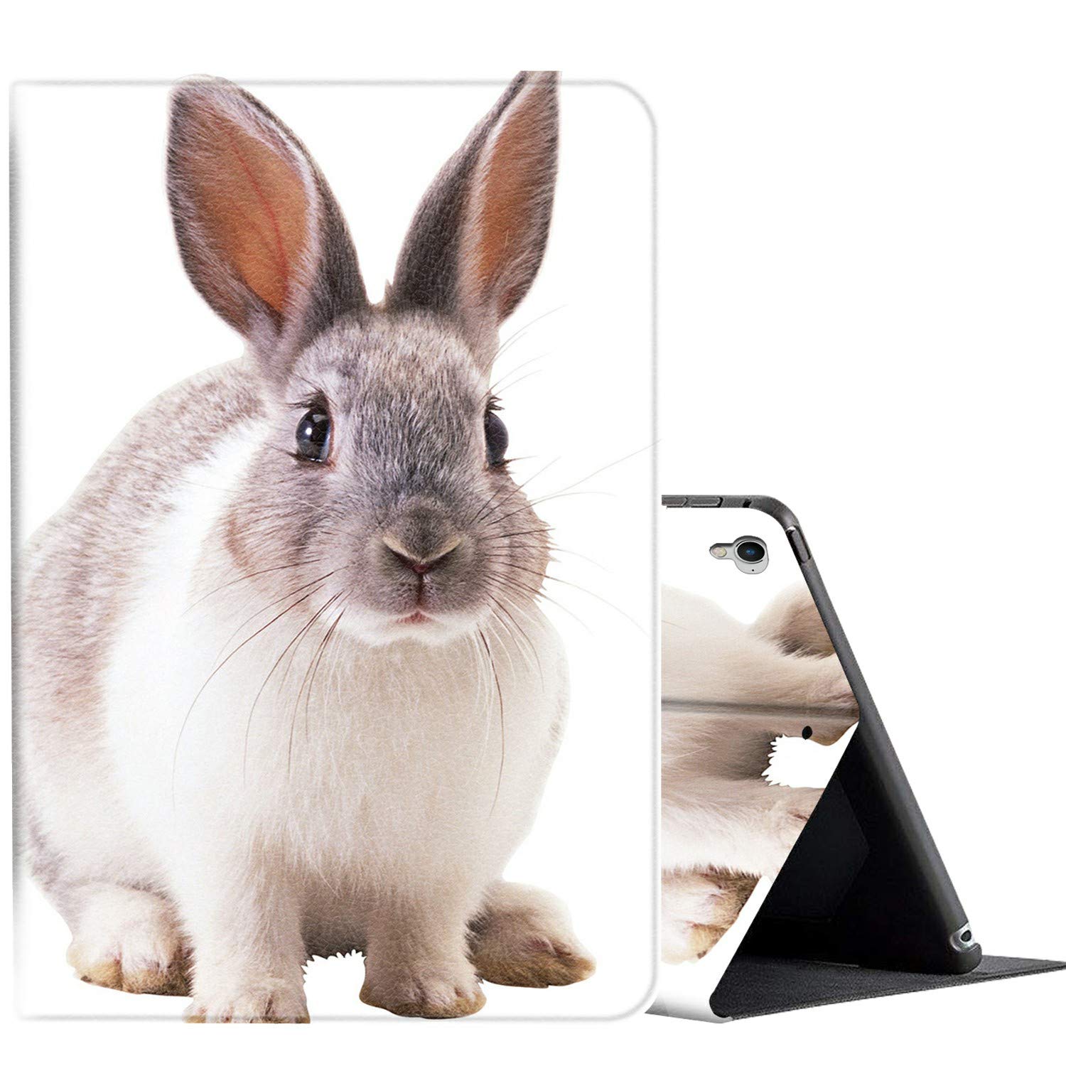 AMOOK Adjustable Folio Smart Cover Stand Shockproof Case for iPad 9.7 inch (5th/6th Gen 2017/2018) & iPad Air 1/2 - Fun Rabbit Design - Perfect for Work, School & Travel Protection