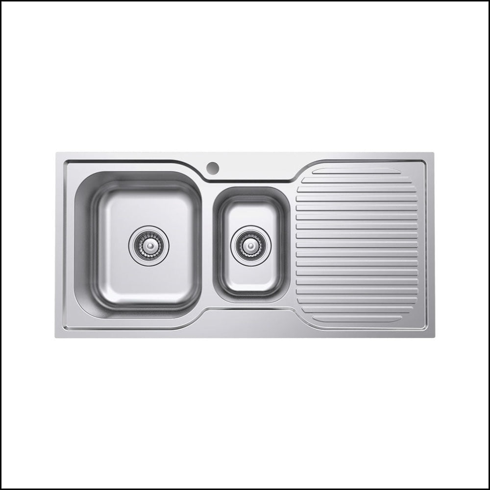 Fienza Tiva 68105L Double Bowl Stainless Steel Kitchen Sink - Left Hand Drain, Durable & Rust-Resistant for Modern Home Cooking & Dishwashing
