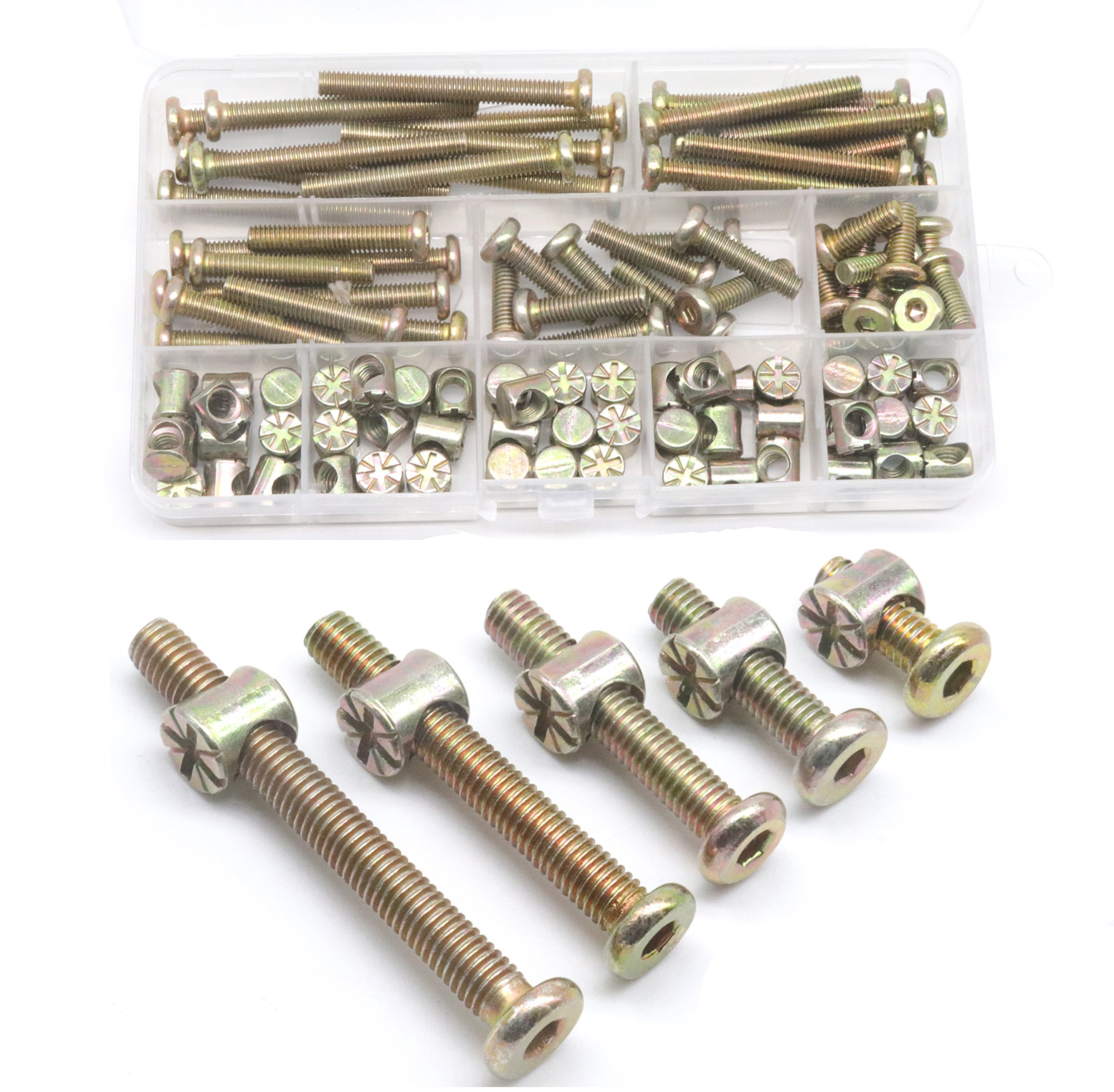 Baby Bed Screws Kit - M6 Hex Bolts & Nuts (100pcs) for Cribs & Chairs - Durable Zinc Plated