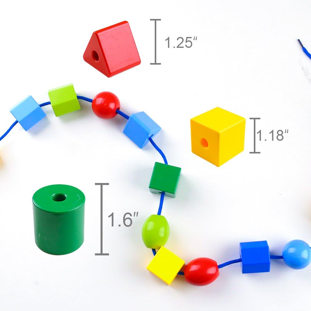 LovesTown Montessori Lacing Bead Set - 36 Jumbo Beads & 2 Strings for Toddlers, Kids & Preschoolers - Educational Stringing Toy for Fine Motor Skills, Autism Learning & Early Childhood Development - Perfect for Classroom, Homeschool & Occupational Therapy Activities