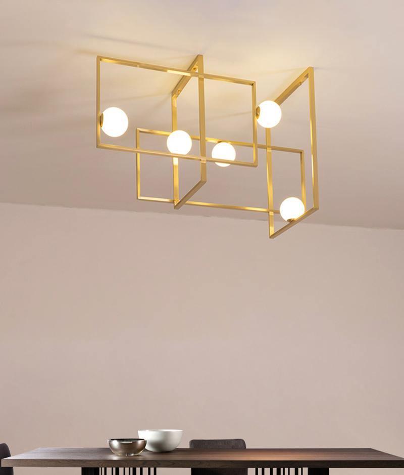 Modern Mondrian Style Glass Ceiling Light Fixture - Geometric Abstract Design for Dining Room, Living Room & Bedroom Lighting