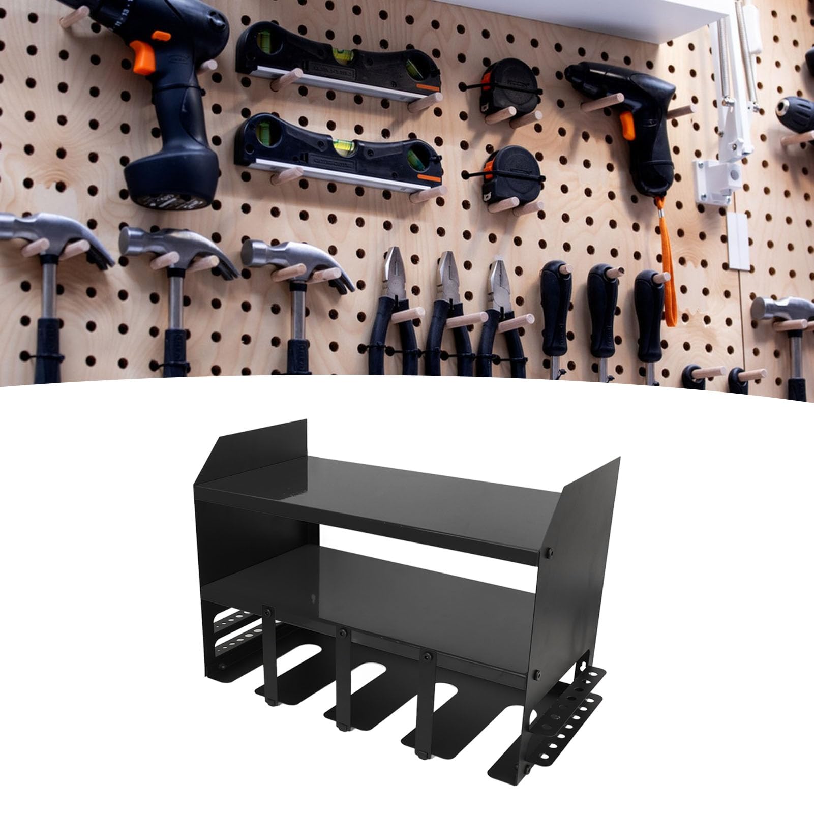 Power Tool Organizer Wall Mount - Heavy Duty Black Tool Storage System for Garage & Workshop | Space-Saving Workshop Organization for Drills, Saws & Power Tools