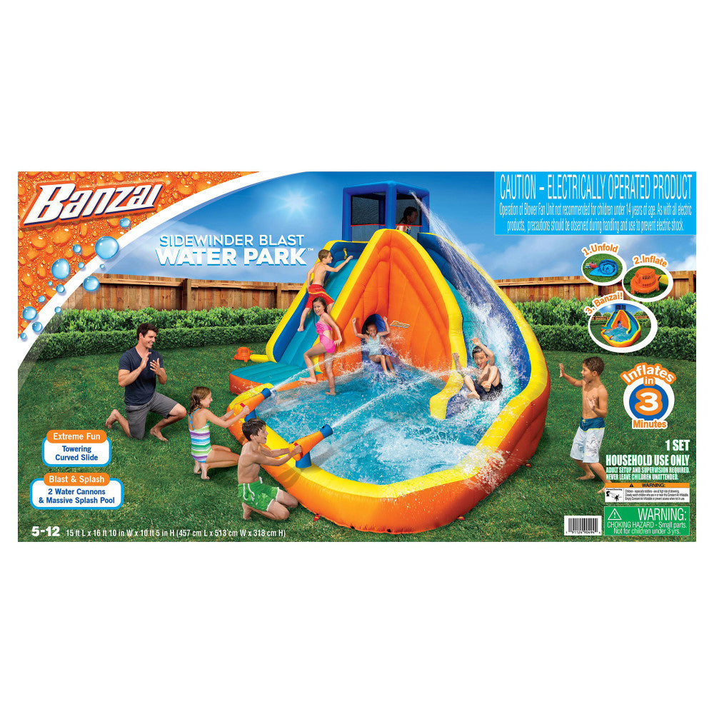 Banzai Sidewinder Blast Inflatable Water Park with Slide & Pool - Fun Backyard Water Slide for Kids, Summer Outdoor Water Play, Pool Party Games, Family Splash Pad Activity