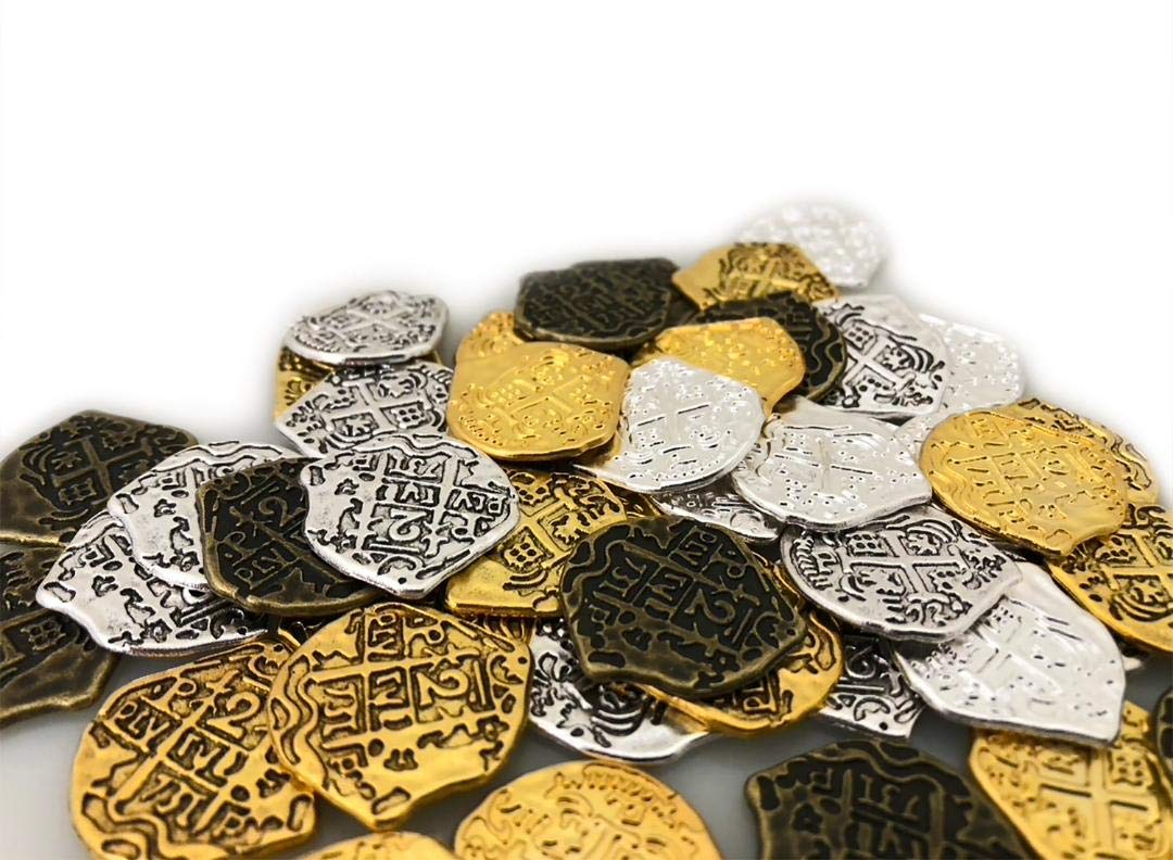 500pcs Toy Metal Gold & Silver Treasure Doubloon Coins - Pirate Party Favors, Kids Pretend Play, Classroom Rewards, Treasure Hunt Game Accessories