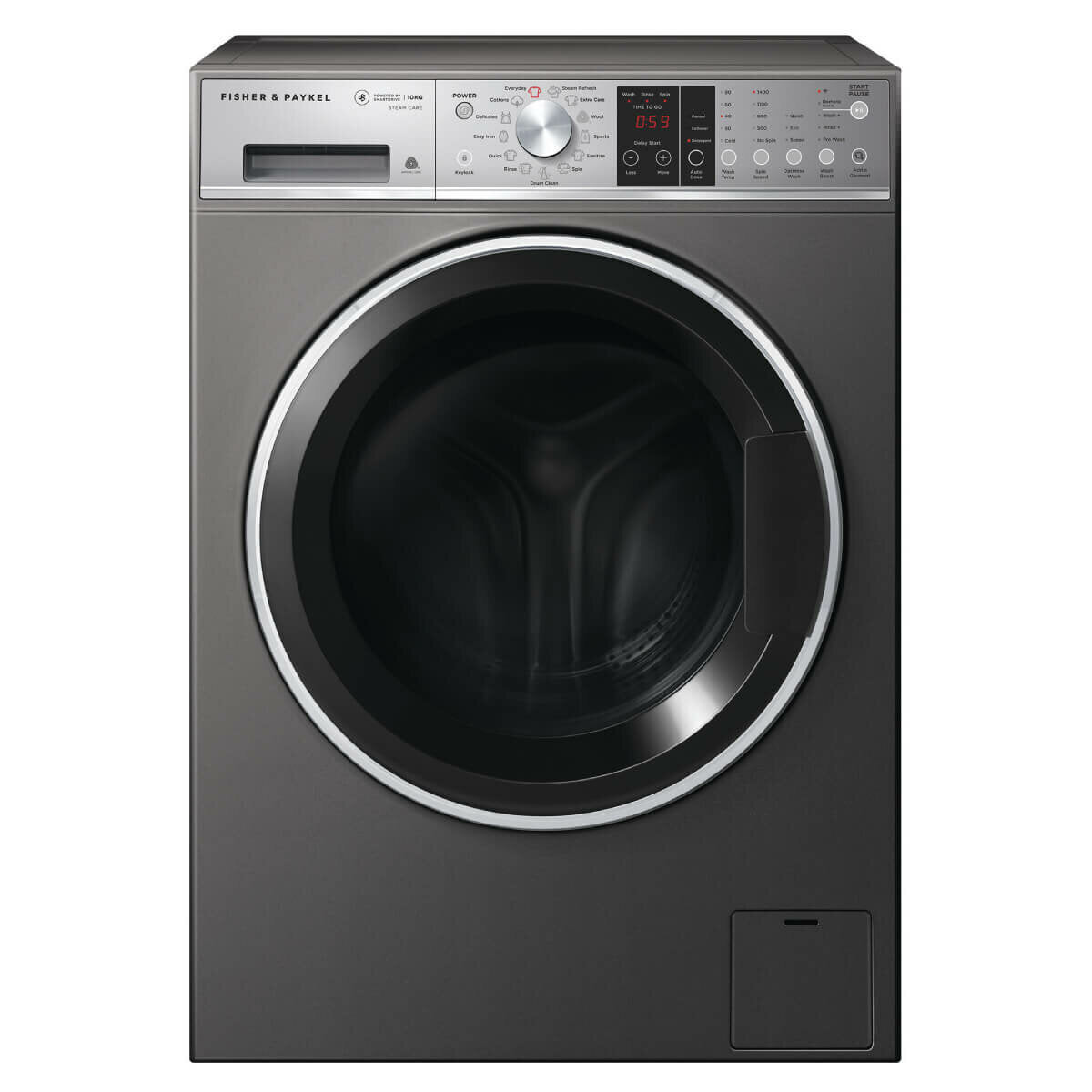 Fisher & Paykel WH1060SG1 Series 9 10kg Front Load Washer with Steam Care - Graphite | Energy Efficient, Quiet Operation for Large Families | Perfect for Laundry Rooms & Apartments