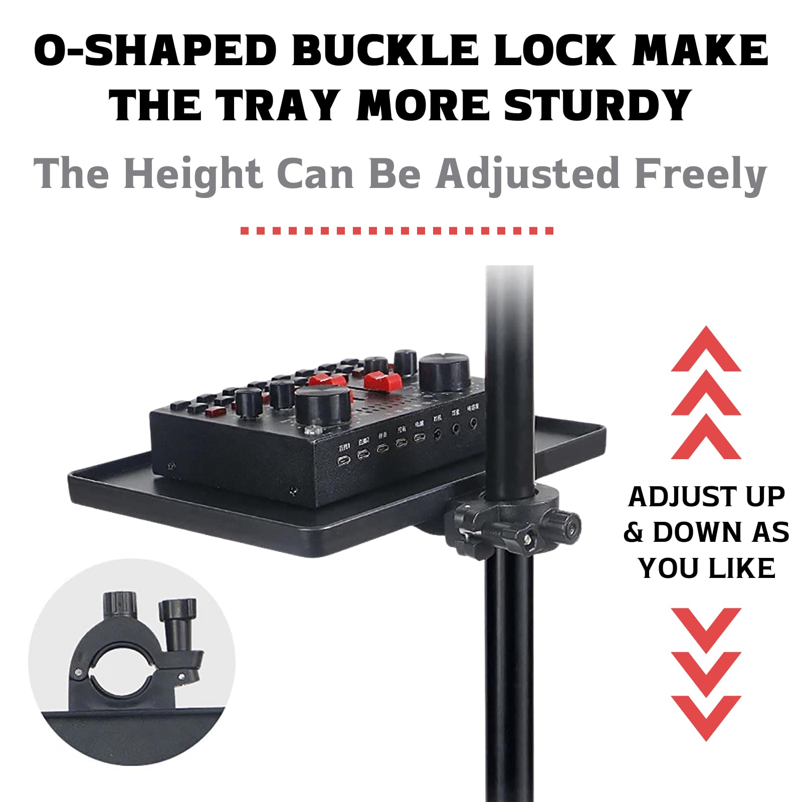 Universal Microphone Stand Tray - Adjustable Clamp-On Utility Shelf for Sheet Music, Streaming & Recording | Durable Mic Stand Accessory for Live Performances, Karaoke, Studio Sessions & Music Practice