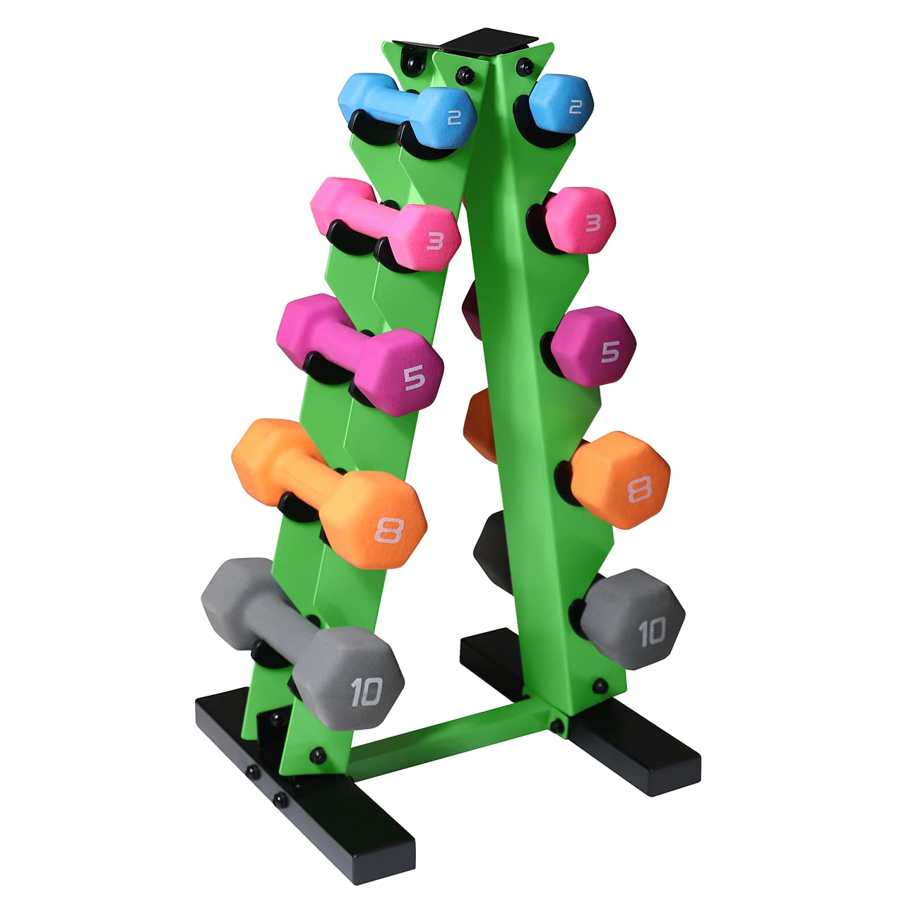 WF Athletic Supply Neoprene Coated Hexagonal Dumbbell Set with Non-Slip Grip & Space-Saving A-Frame Rack - Home Gym Equipment for Strength Training, Cardio Workouts & Small Spaces (Multiple Color Options)