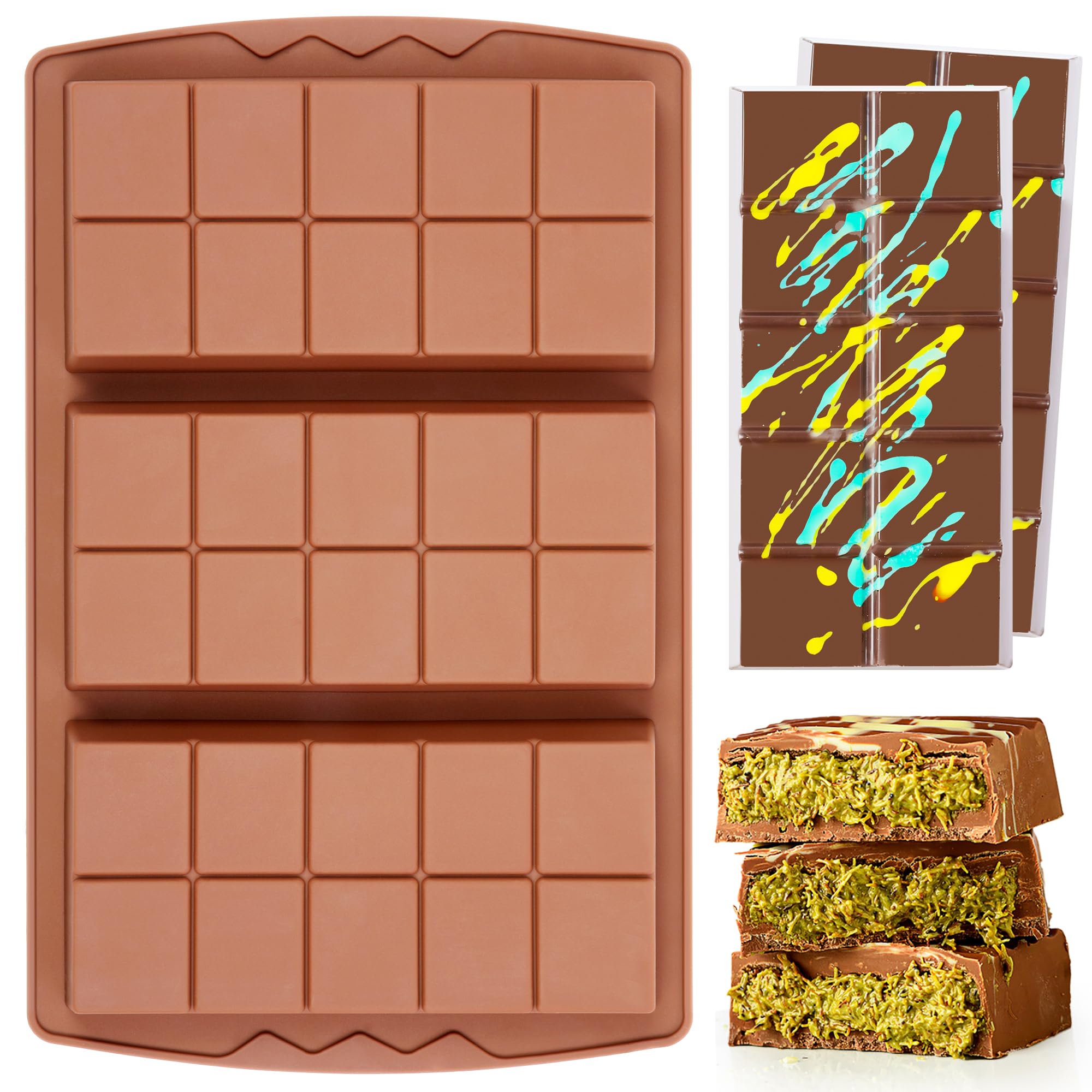 1 Pc Deep Large Silicone Chocolate Bar Mold - Break Apart Thick Silicone Candy Bar Molds for Baking, DIY Chocolate Making (10 Snap) - Perfect for Homemade Treats, Party Favors & Gift Giving