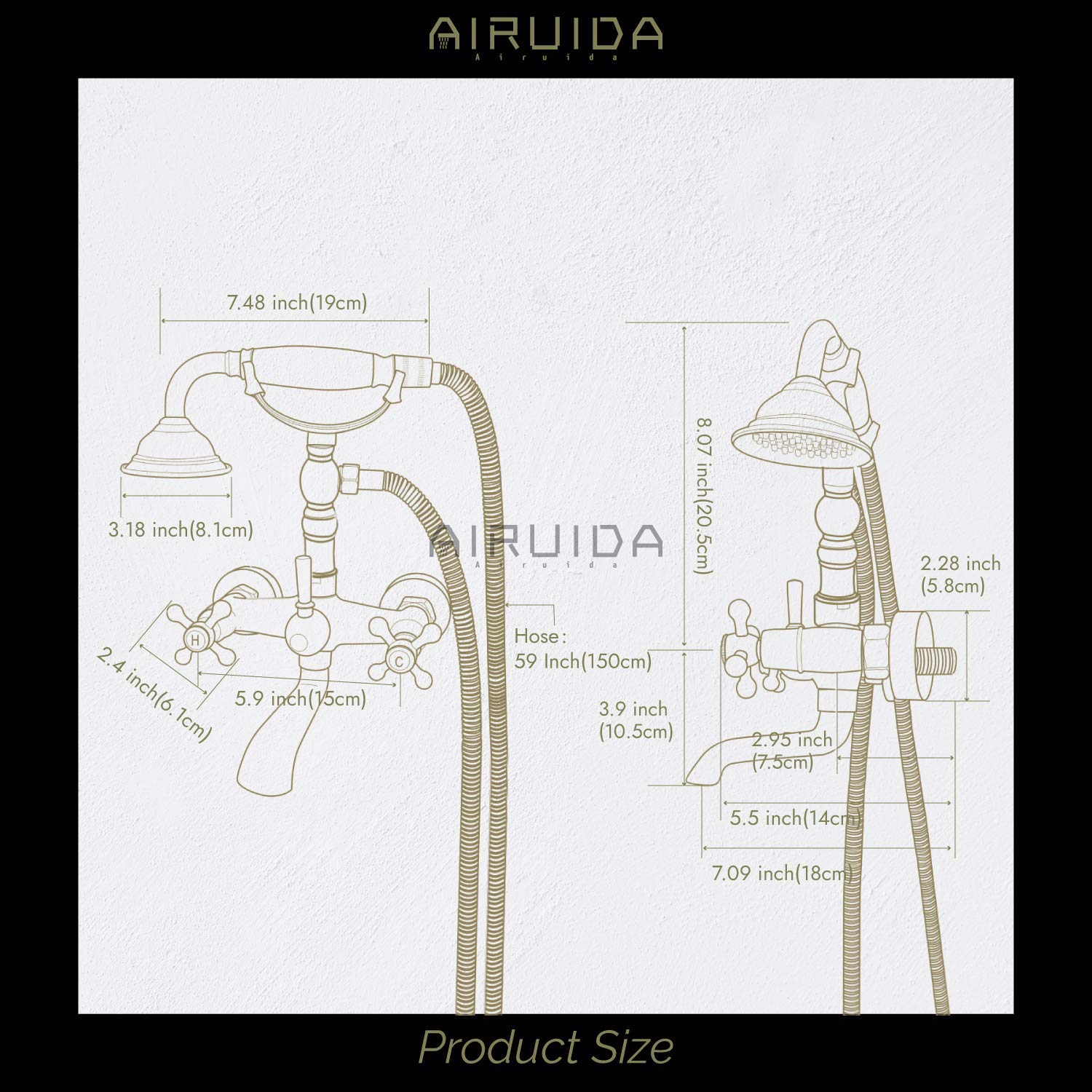 Oil Rubbed Bronze Wall Mount Bathtub Faucet with Handheld Shower Sprayer - Exposed Pipe Shower System - Vintage Bathroom Fixture for Spa-Like Relaxation