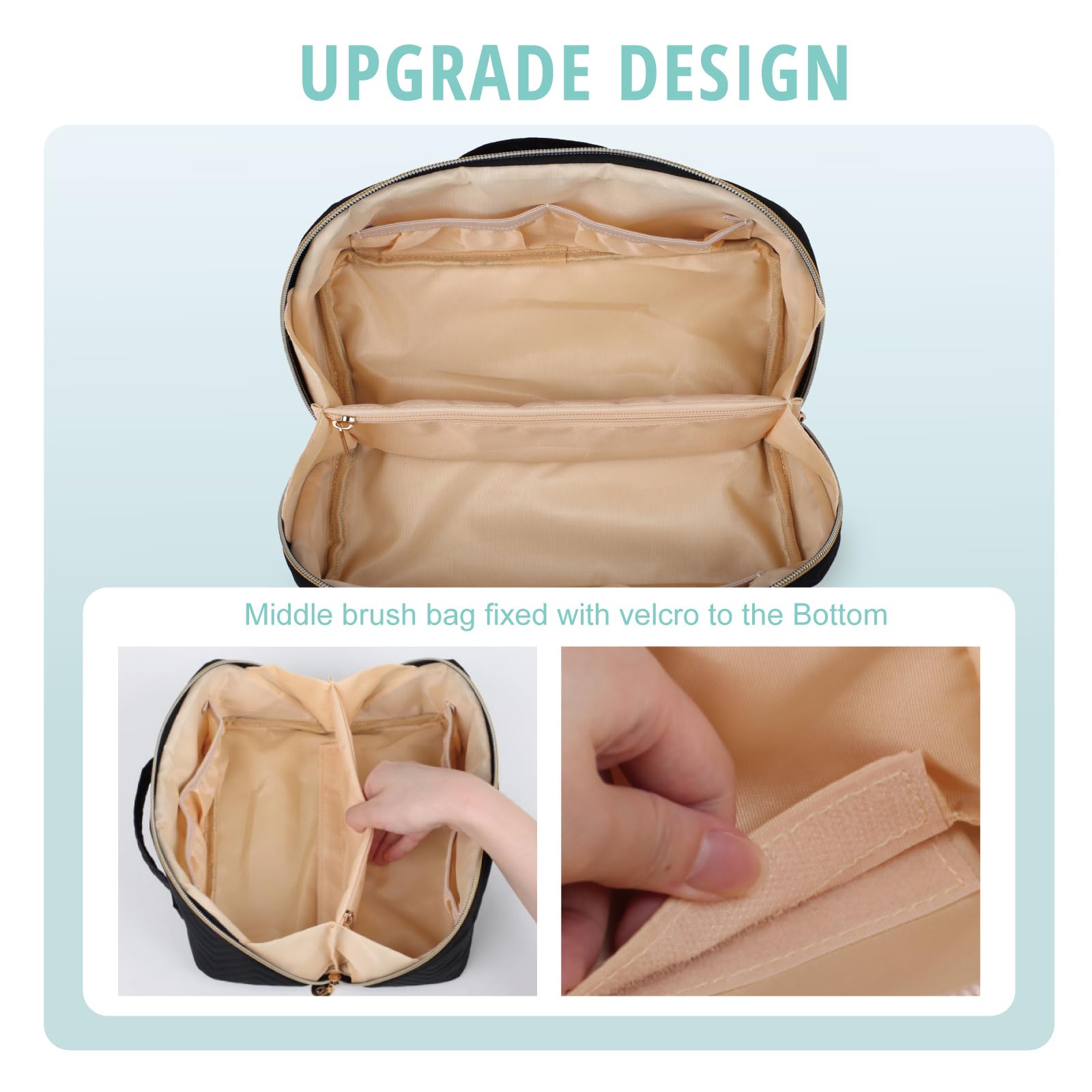 Large Water-Resistant Makeup Bag for Women - Travel Cosmetic Organizer with Portable Pouch, Handle & Dividers (Black) | Perfect for Vacation, Gym & Daily Essentials Storage