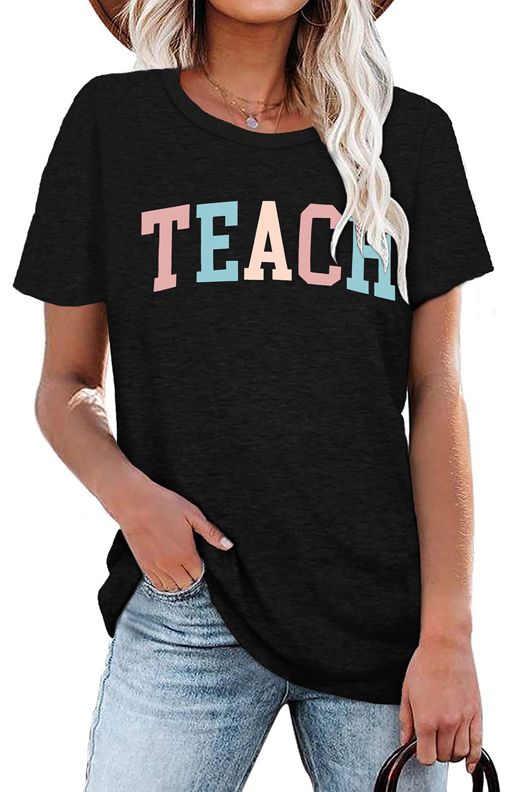 Funny Teacher T-Shirt for Women - Short Sleeve Graphic Printed Blouse - Perfect Teacher Appreciation Gift & Casual Wear for School, Classroom & Teacher's Day
