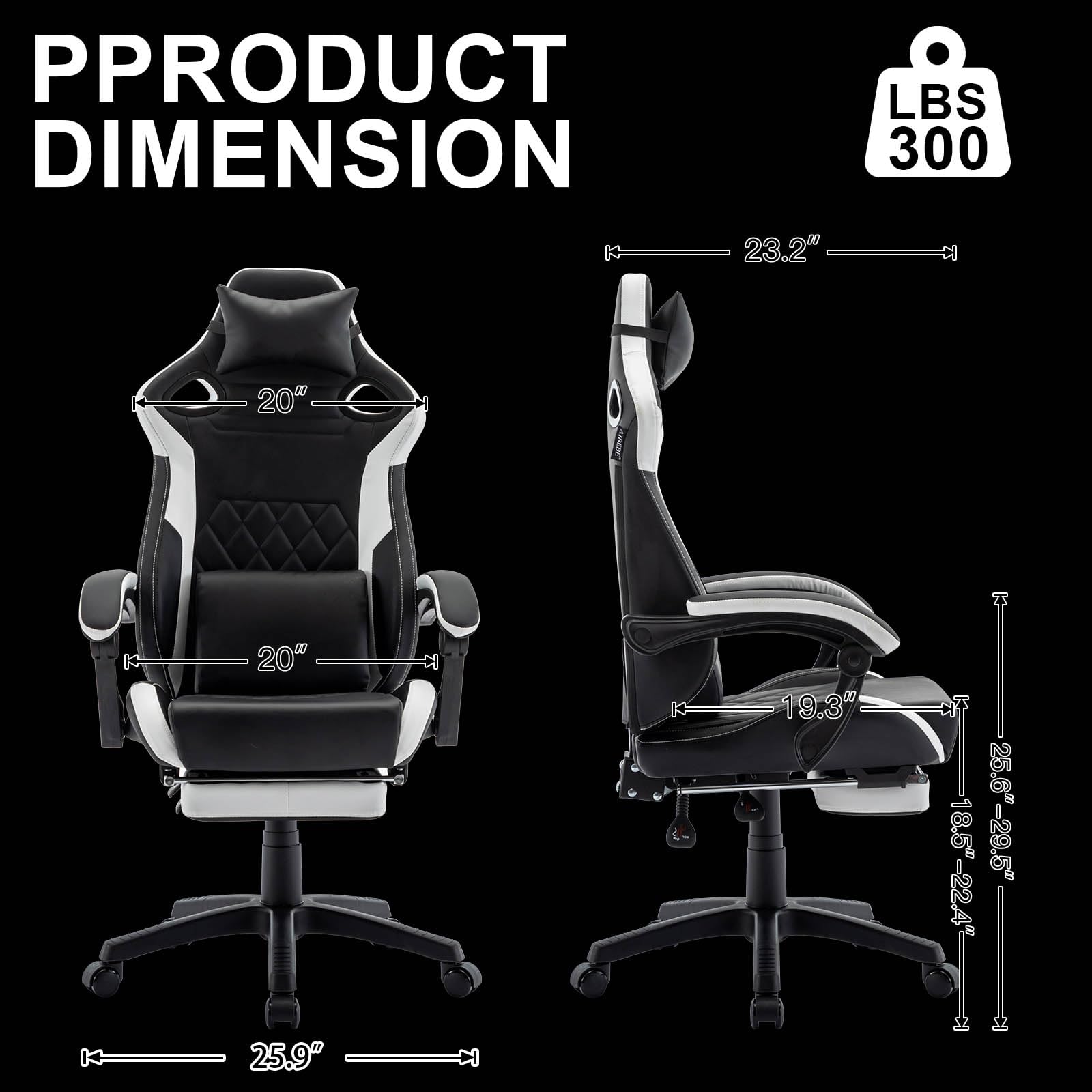 Ergonomic Gaming & Office Chair - High Back Computer Desk Chair with Adjustable Headrest & Lumbar Support - Leather Racing Style Executive Swivel Task Chair for Home & Work (Black) ABB101 - Perfect for Gamers, Remote Workers & Home Office Setup