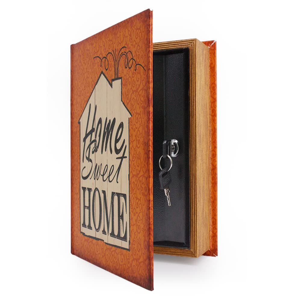 Antique Wooden Book Safe with Key Lock - Vintage Storage Box for Jewelry, Money & Cash - Hidden Compartment for Home Decor & Shelves - Perfect for Secret Storage, Gifts & Home Sweet Home Décor