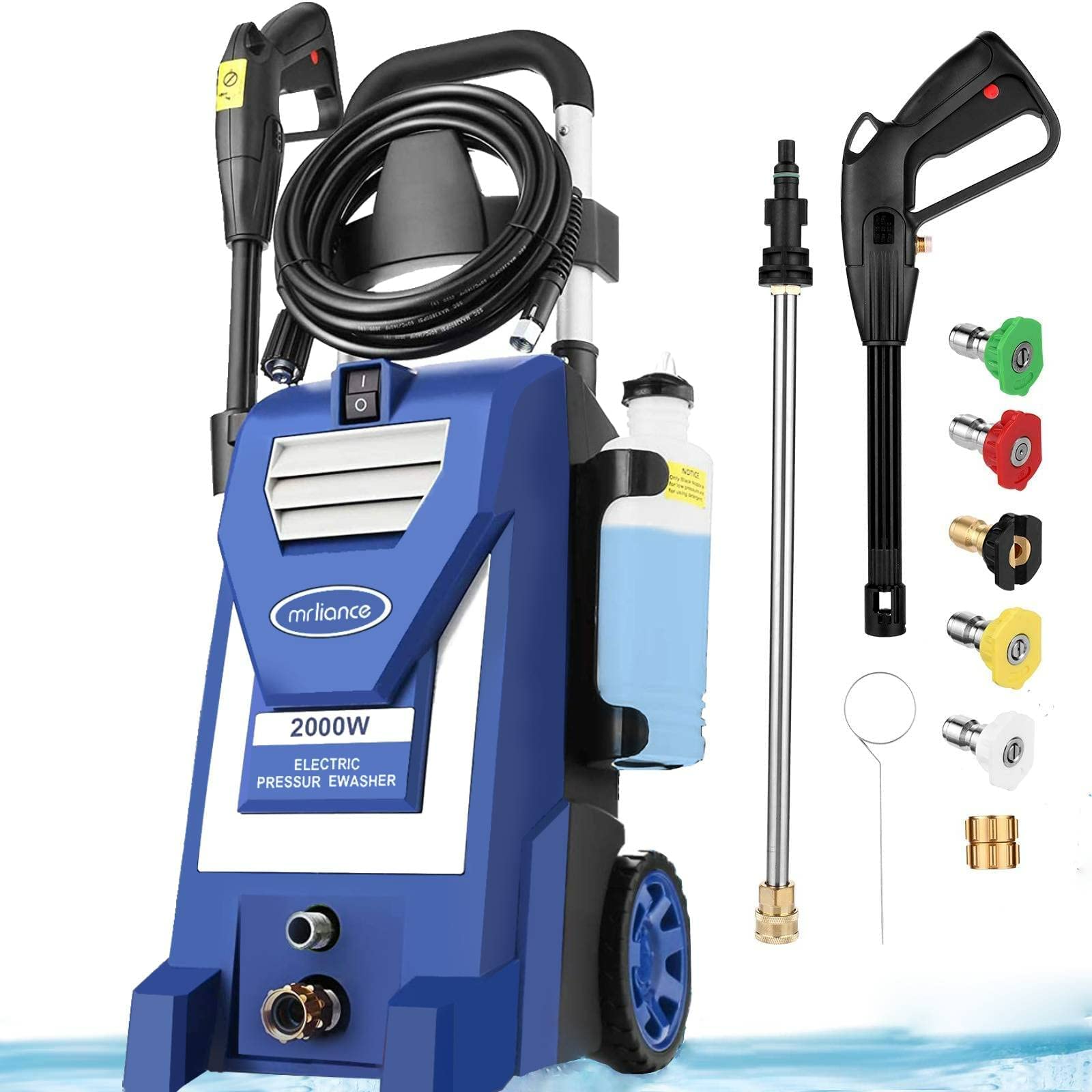 Electric Pressure Washer 2.9GPM 1800PSI - Mrliance Power Washer with 5 Nozzle Tips & Soap Bottle - Ideal for Cleaning Fences, Patios, Driveways, Decks, Siding (Blue) - Perfect for Home, Garage, and Outdoor Deep Cleaning