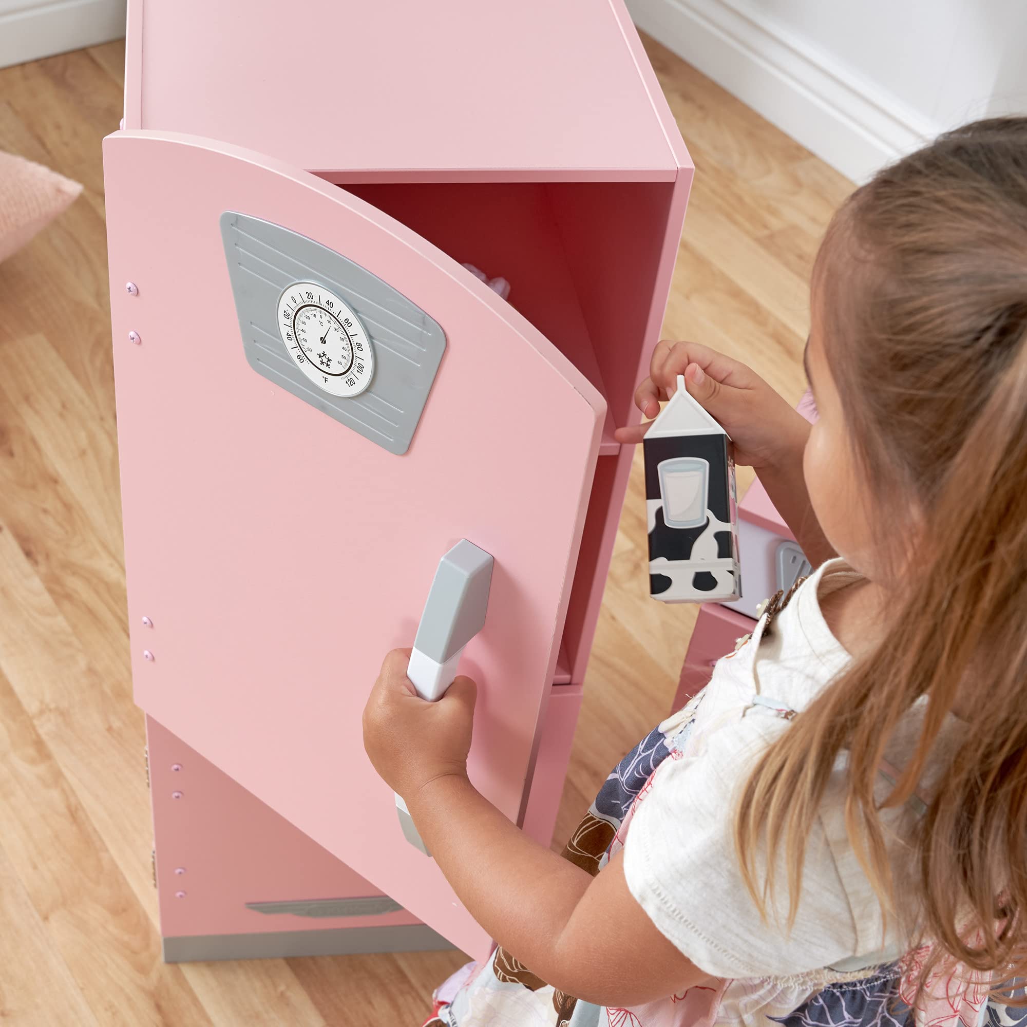 KidKraft Retro Wooden Play Kitchen and Refrigerator Set - Pink Pretend Play Toy with Faucet, Sink, Burners & Working Knobs - Gift for Kids Ages 3+ | Perfect for Imaginative Play, Birthday Gifts & Preschool Learning