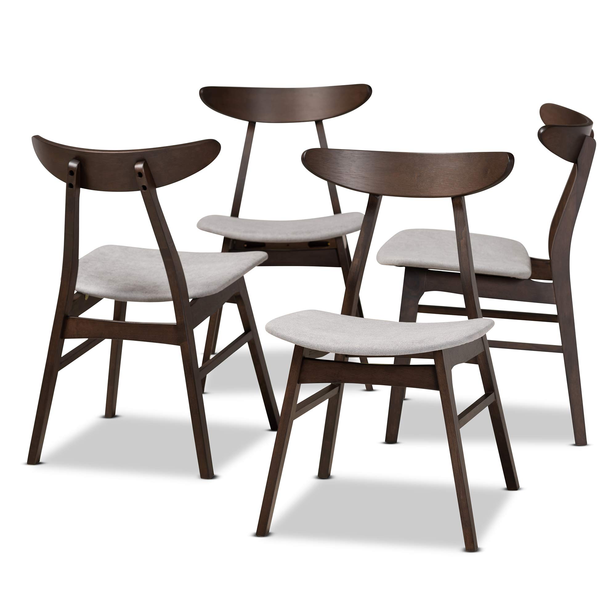 Baxton Studio Cavan 4-Piece Dining Chair Set - Light Grey Fabric Upholstery with Dark Oak Brown Wood Finish | Modern Kitchen & Dining Room Furniture for Home Decor