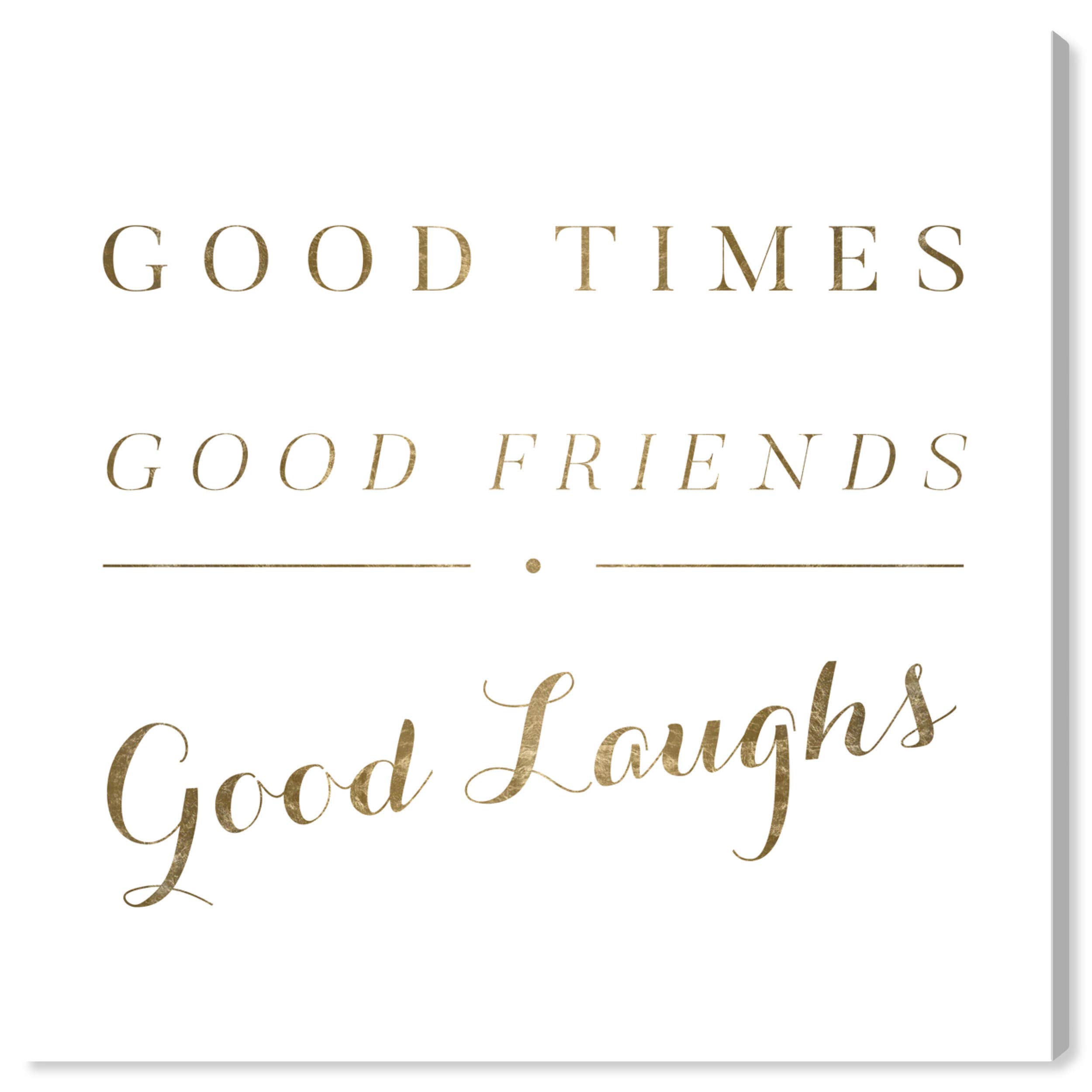 Oliver Gal Artist Co. 'Good Times' Typography Wall Art Canvas Print - 24x24 Inches, Gold & White - Perfect for Living Room, Bedroom, and Office Décor