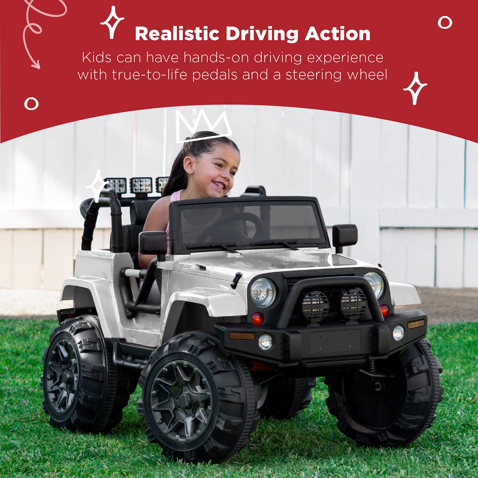 Best Choice Products 12V Kids Ride On Truck - Battery Powered Toy Car with Spring Suspension, Parent Remote Control, 3 Speed Settings & LED Lights - White Electric Vehicle for Boys & Girls - Perfect for Outdoor Play, Birthday Gifts & Backyard Fun