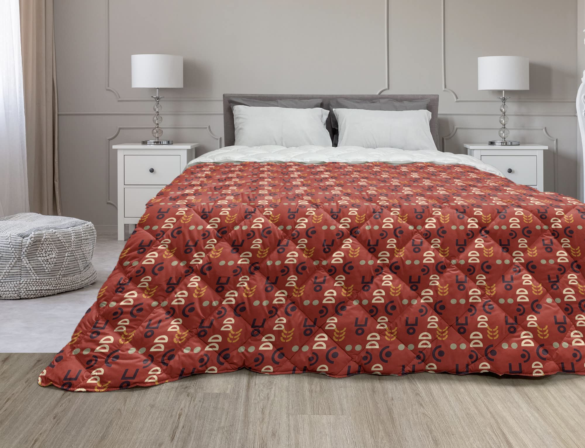 Ambesonne Bohemian Tribal Print Down Alternative Comforter - Queen Size Microfiber All-Season Bedding Set with Geometric Patterns in Ruby & Multicolor | Perfect for Boho Chic Bedroom Decor & Guest Room Essentials