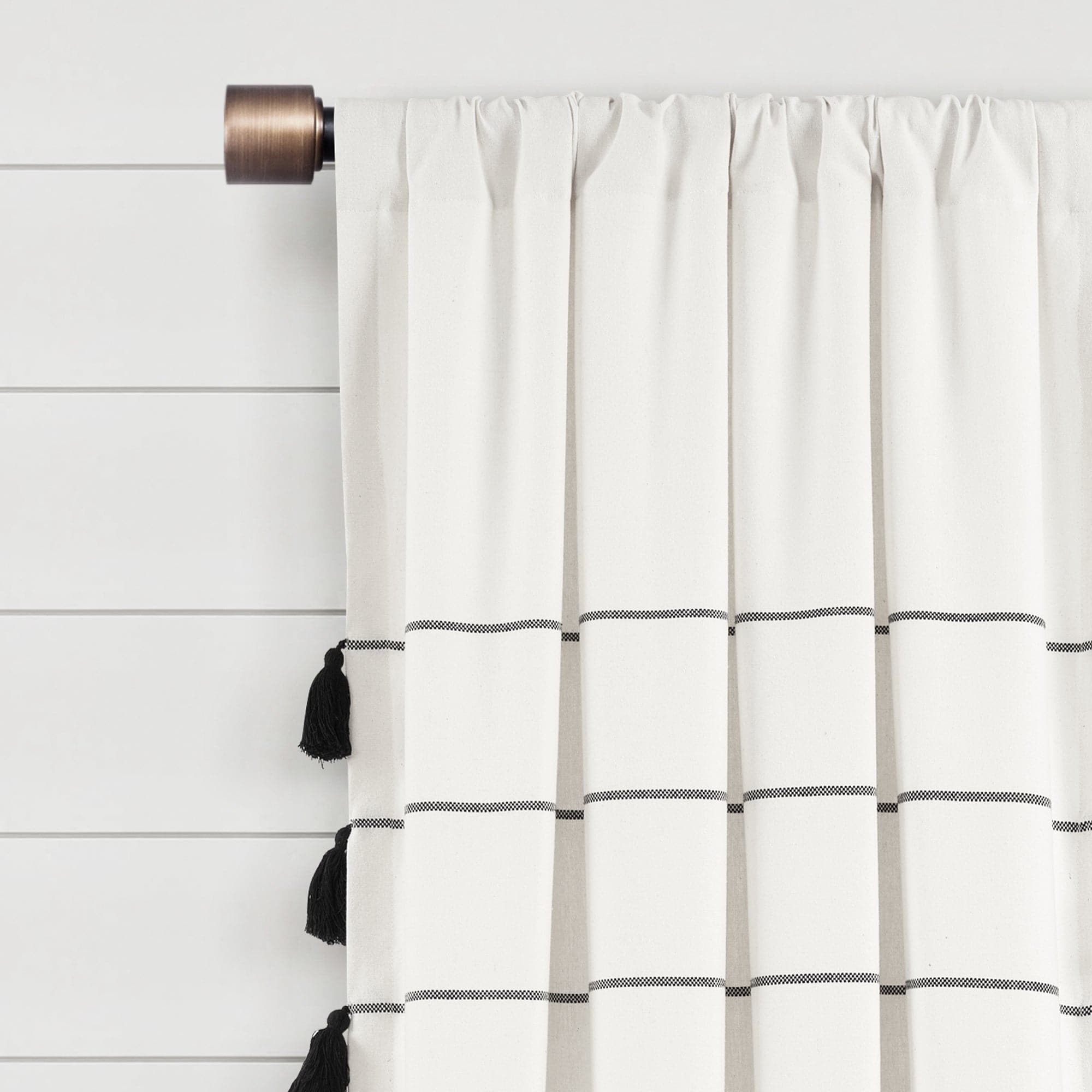 Farmhouse Boho Stripe Woven Tassel Window Curtains - Yarn Dyed Recycled Cotton Blend Panel Set (2 Pack) for Living Room, Bedroom & Dining Room Decor
