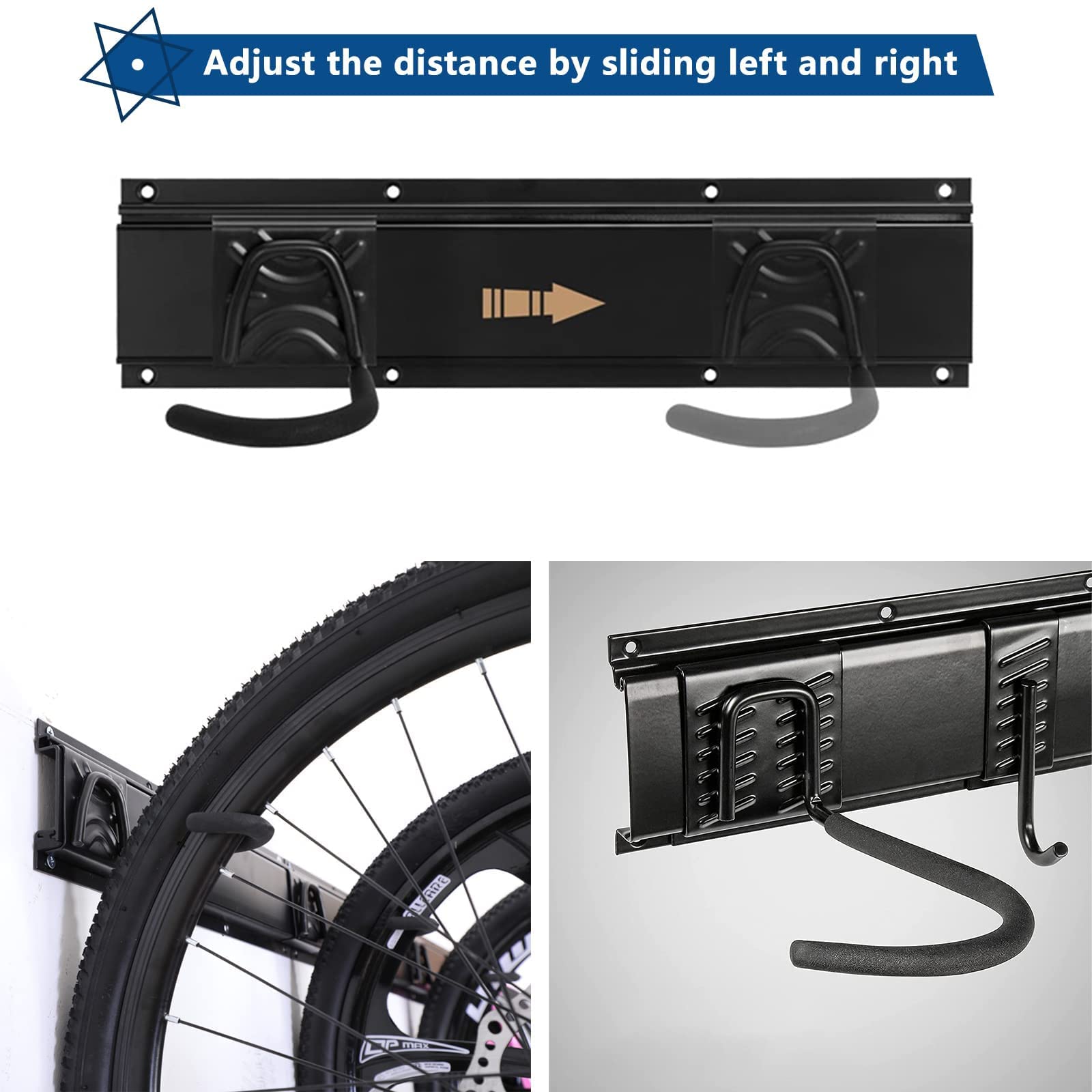 ITHWIU Wall-Mounted Vertical Adjustable Bike Rack - Garage Storage System with 5 Adjustable Hooks & 3 Helmet Hooks for Indoor Home Organization | Perfect for Small Spaces, Apartments & Bike Enthusiasts