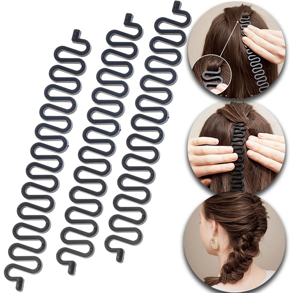 3 Pack Hair Braiding Tool Rollers with Hook - Magic Hair Twist Styling Bun Maker for DIY Hairstyles - Black (Perfect for Updos, Buns, and Creative Hair Accessories)